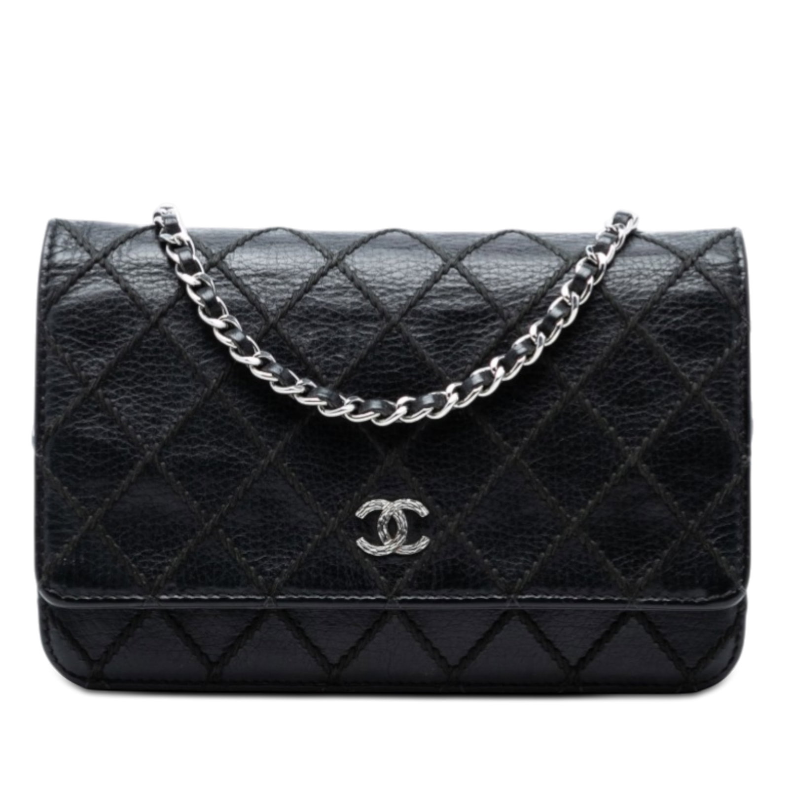 Chanel CC Lambskin Chain Wallet Black Wild Stitch (1 of 7)