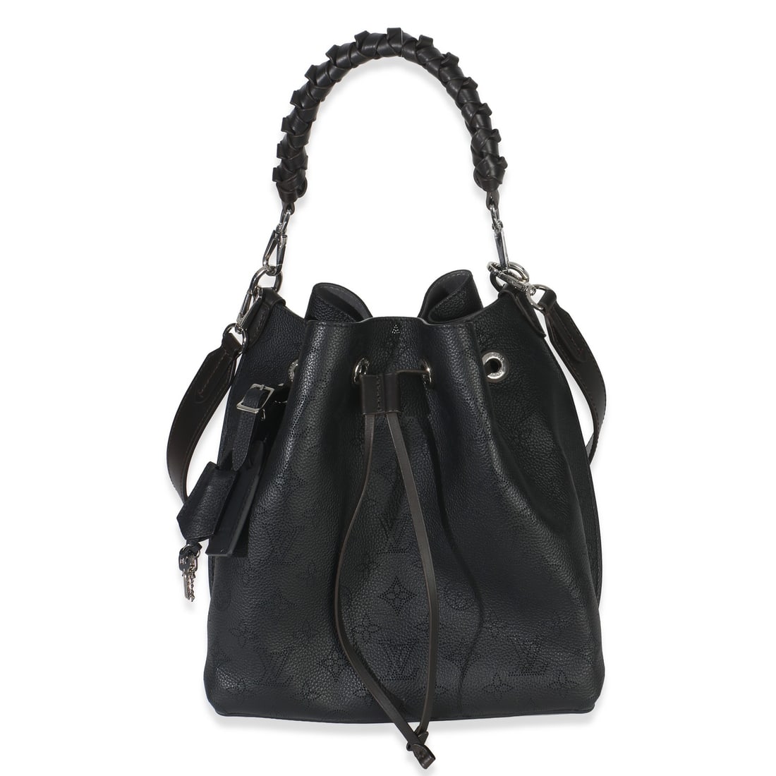 Louis Vuitton Mahina Muria black leather bucket bag: Louis Vuitton Mahina Muria black leather bucket bag This Louis Vuitton Black Monogram Mahina Muria is a pre-owned unisex shoulder bag crafted in France from black leather with a monogram pattern. The 