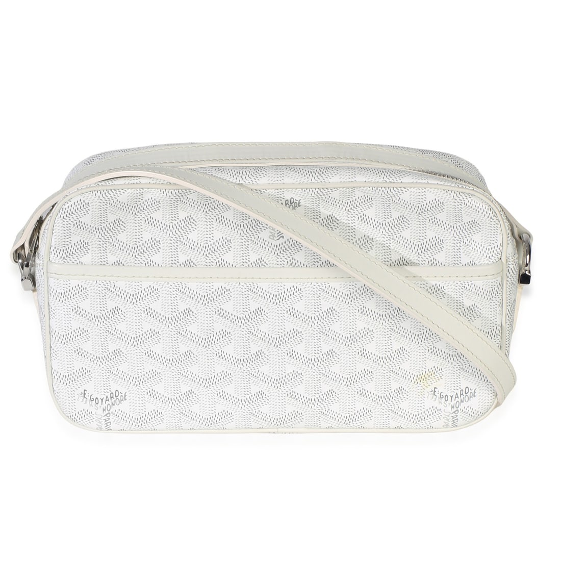 Goyard White Goyardine Heart Canvas Sac Cap Vert PM Crossbody: Goyard White Goyardine Heart Canvas Sac Cap Vert PM Crossbody This pre-owned Goyard White Goyardine Heart Canvas Sac Cap Vert PM is a versatile unisex bag crafted from coated canvas with a distinctive