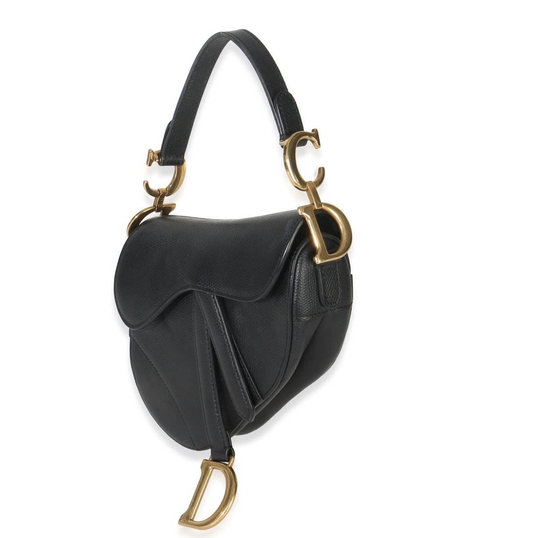 Christian Dior Mini Saddle Bag Black Grained Calfskin: Christian Dior Mini Saddle Bag Black Grained Calfskin This Christian Dior Mini Saddle Bag is crafted from black grained calfskin leather and features a top handle design. The bag is finished with gold