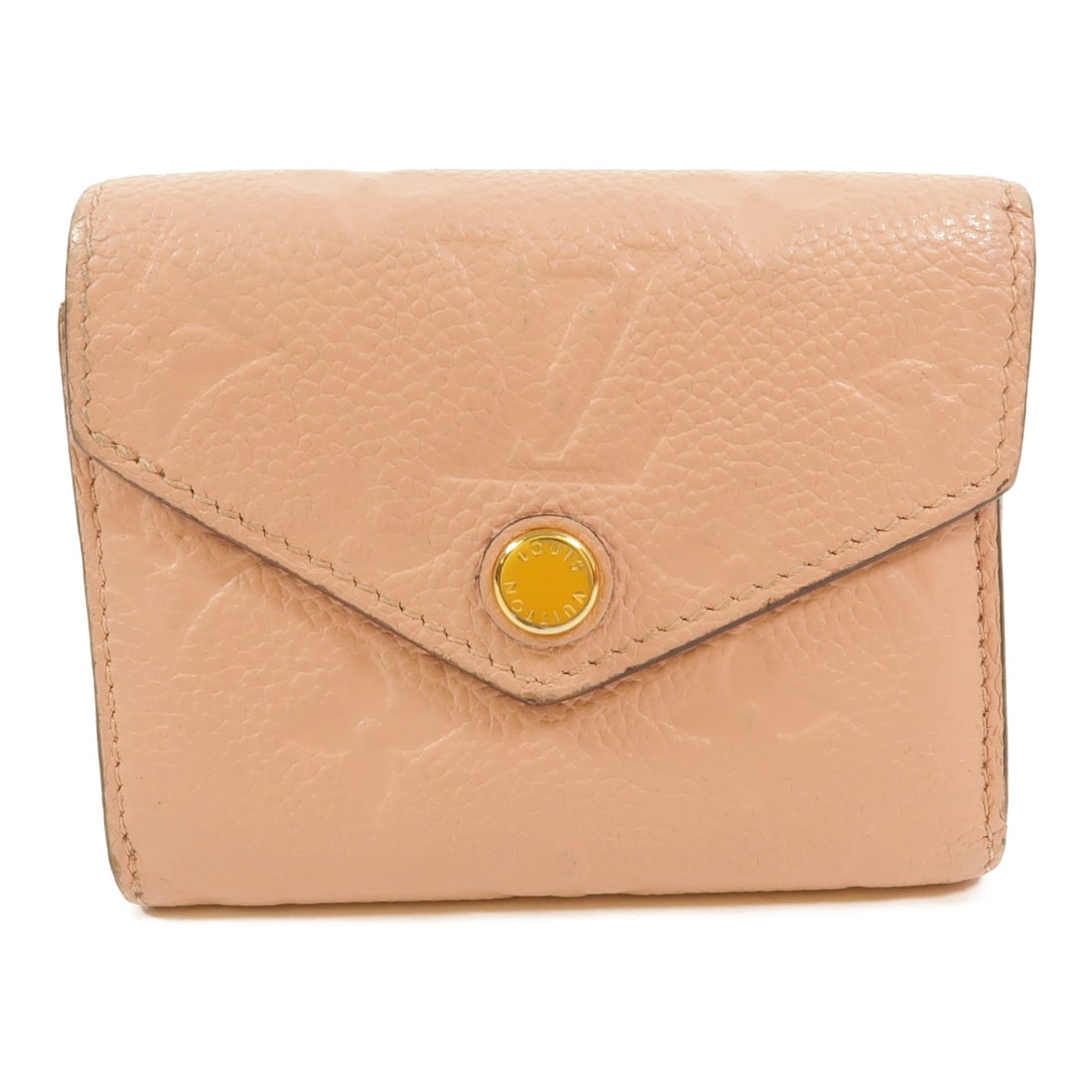 Louis Vuitton Zoe Tri Fold Wallet Monogram Empreinte Pink GHW: Louis Vuitton Zoe Tri Fold Wallet Monogram Empreinte Pink GHW This Louis Vuitton Zoe wallet features the iconic Monogram Empreinte leather in pink calfskin. Designed as a tri-fold wallet, it offers a 