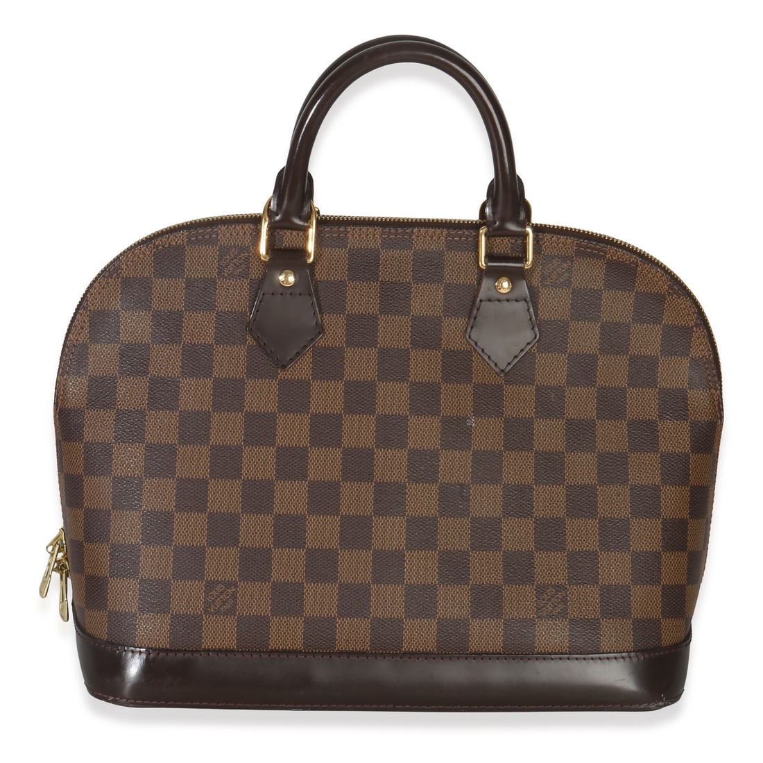 Louis Vuitton Alma PM Damier Ebene Top Handle Bag: Louis Vuitton Alma PM Damier Ebene Top Handle Bag This Louis Vuitton Alma PM features the signature Damier Ebene canvas in a classic brown color. Designed as a top handle bag, it includes gold-tone ha