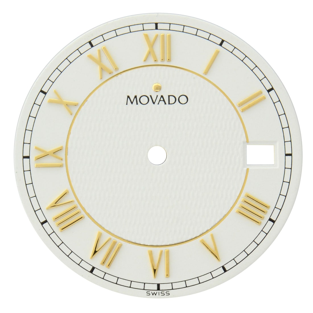 Movado 887 81 E2 White Roman Watch Dial: Movado 887 81 E2 White Roman Watch Dial This Movado watch dial features a classic design with Roman numerals, presenting a pristine white color that complements various styles. The dial is compatible 