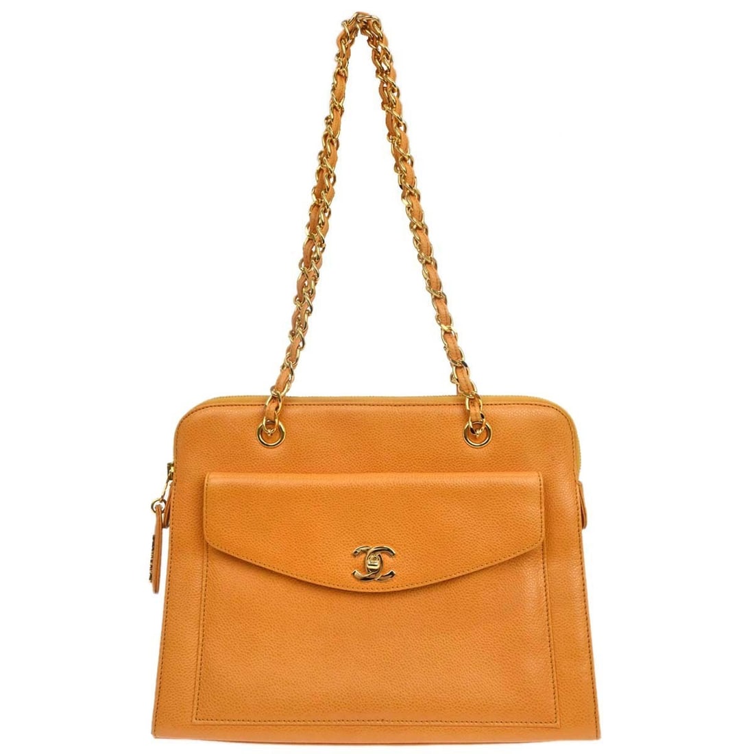 Chanel orange leather front pocket shoulder bag (1 of 18)