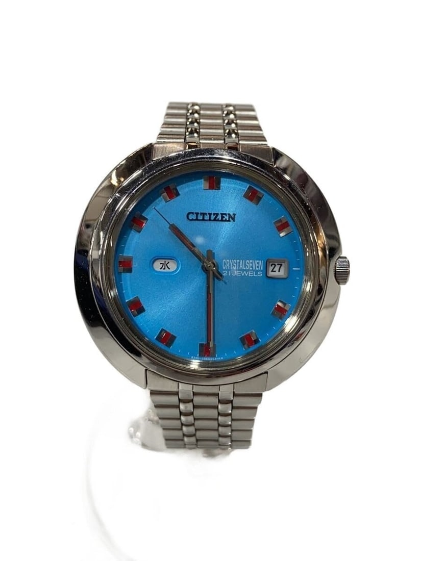 Citizen Crystal Seven stainless steel blue dial men's wristwatch: Citizen Crystal Seven stainless steel blue dial men's wristwatch This CITIZEN Crystal Seven men's wristwatch features a blue dial and a stainless steel case and band. Made in Japan, it is designed for