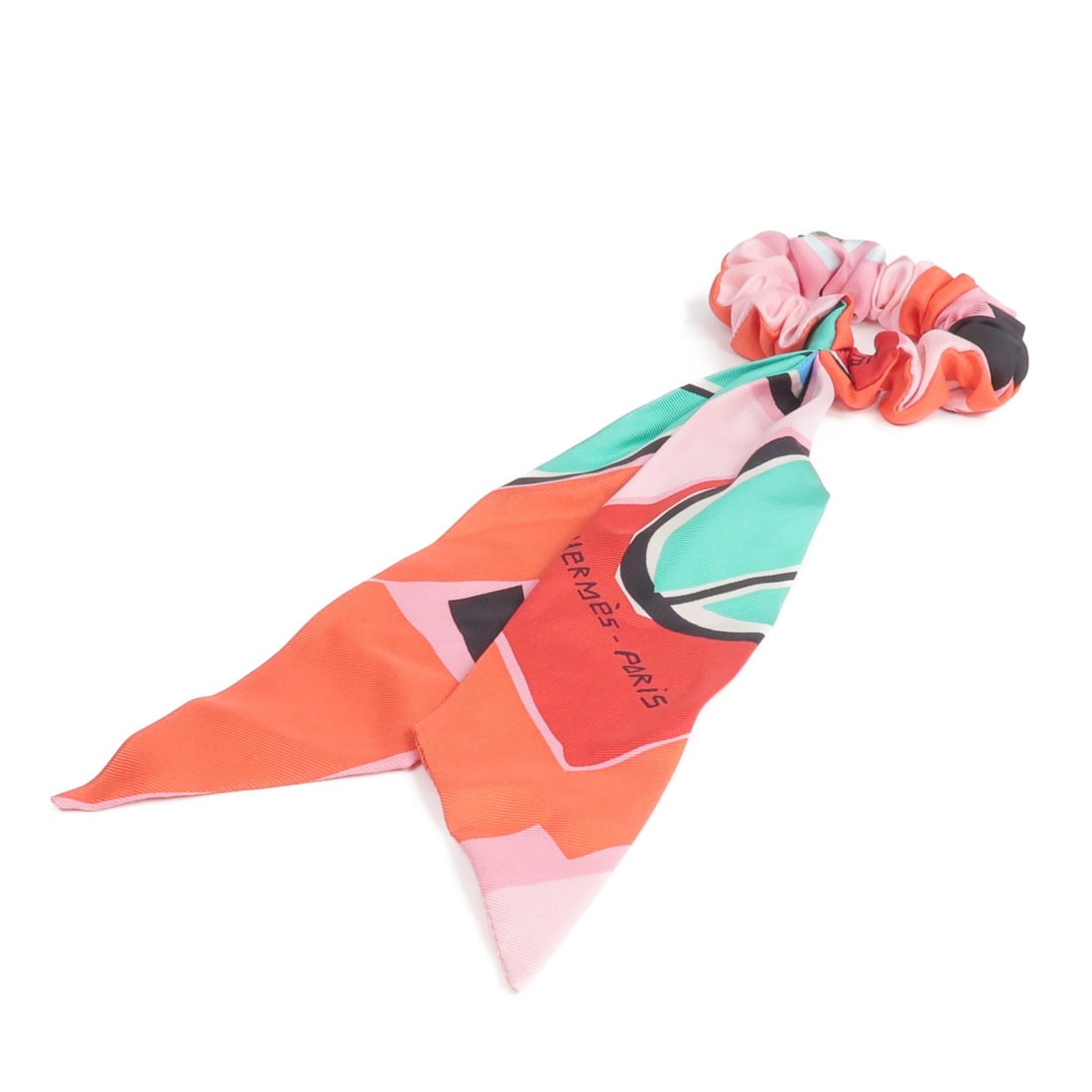Hermes Bella Chouchou Silk Scrunchie Red Pink Green Hair Tie (1 of 8)