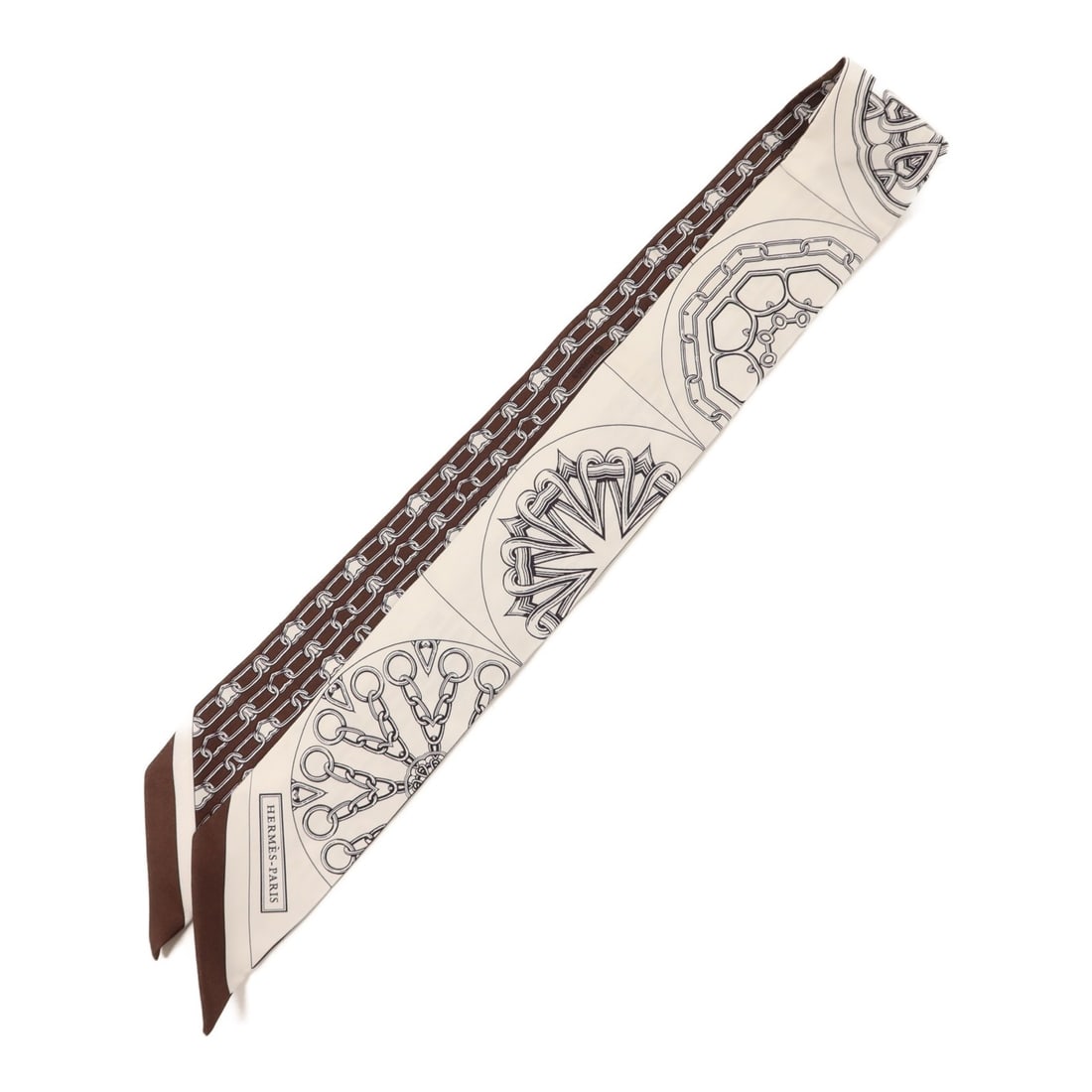 Hermes silk Twilly scarf in white brown and black (1 of 9)