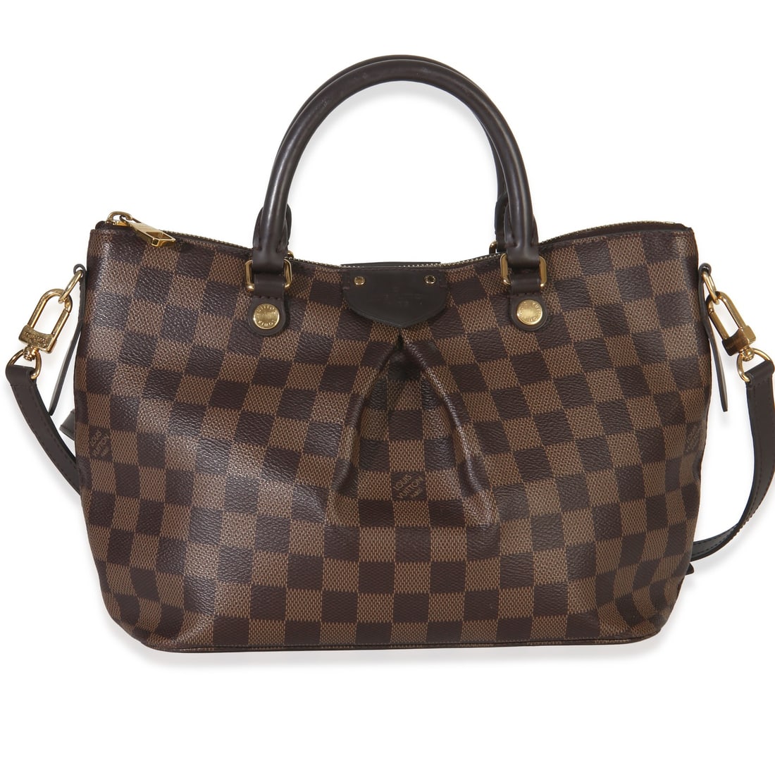 Louis Vuitton Siena PM Damier Ebene Canvas Shoulder and Top Handle Bag: Louis Vuitton Siena PM Damier Ebene Canvas Shoulder and Top Handle Bag This Louis Vuitton Siena PM features the iconic Damier Ebene canvas in brown with gold-tone hardware. The handbag offers versatil