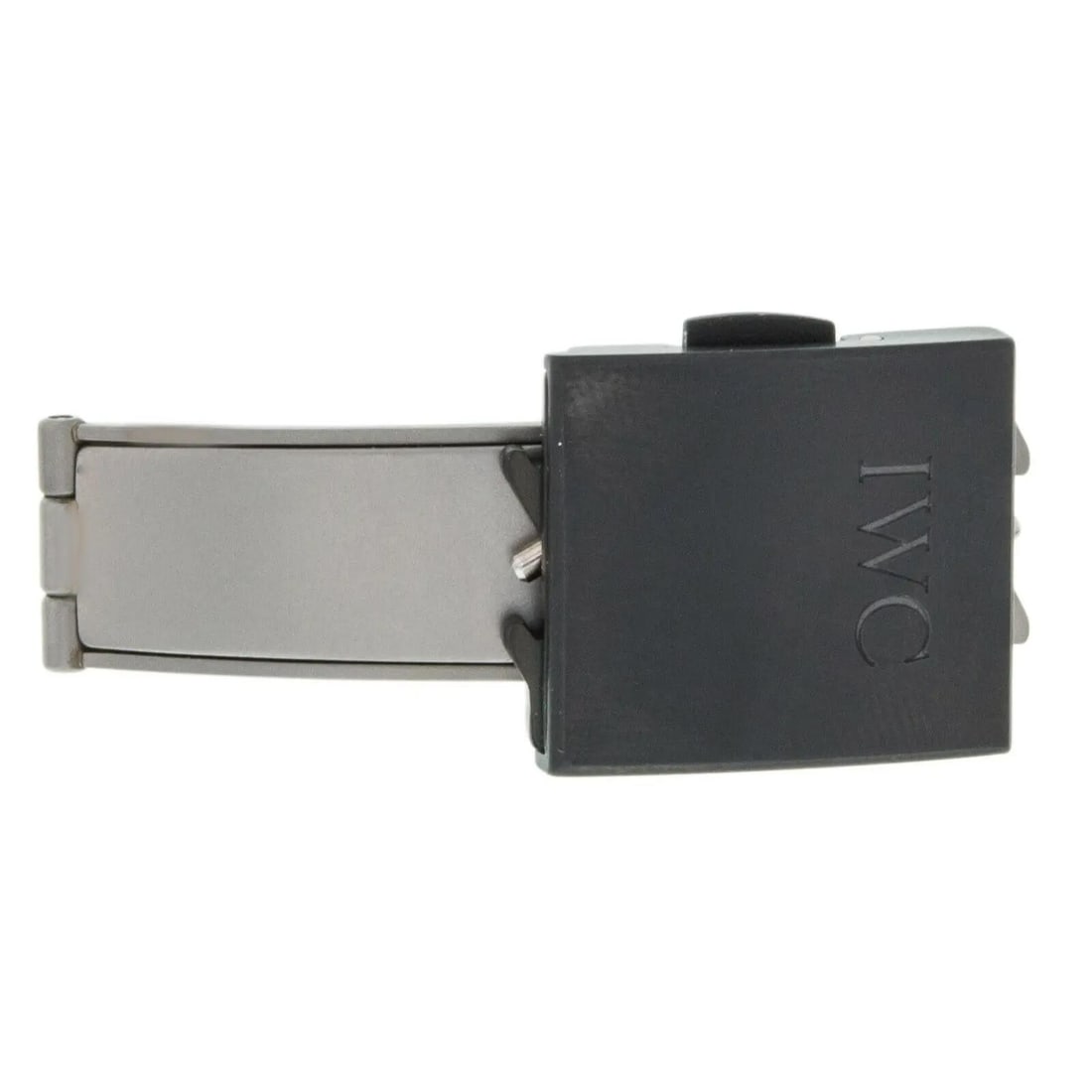 IWC Verschluss 14 mm Black Clasp Buckle Stainless Steel Titanium: IWC Verschluss 14 mm Black Clasp Buckle Stainless Steel Titanium This is a pre-owned IWC clasp buckle designed for men's watches. Crafted from stainless steel and titanium with a black finish, it is c