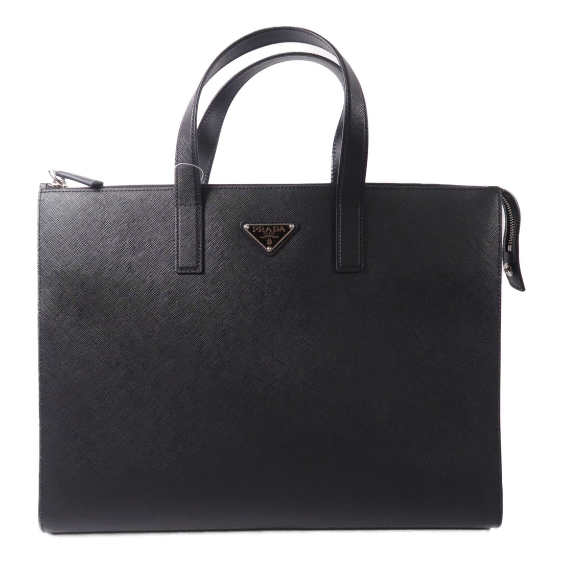 Black Saffiano Leather Prada Tote Bag: Black Saffiano Leather Prada Tote Bag This PRADA tote bag features luxurious black Saffiano leather, offering a sleek and sophisticated look. Designed with a spacious interior, it is ideal for everyda