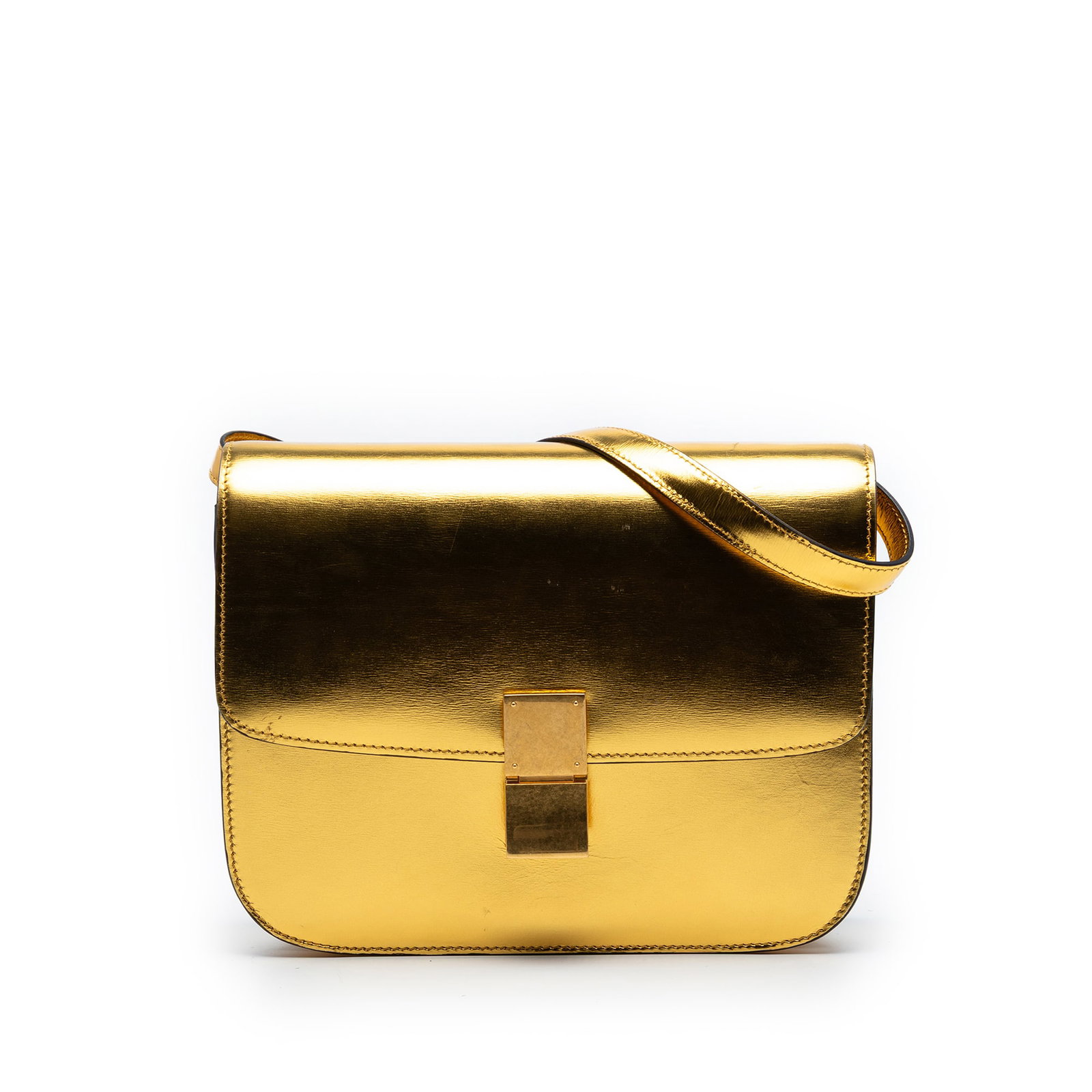 Celine leather crossbody bag Medium Calfskin Classic Box: Celine leather crossbody bag Medium Calfskin Classic Box This Celine Medium Calfskin Classic Box crossbody bag is crafted from leather and features a flat leather strap, a front flap with a push lock 