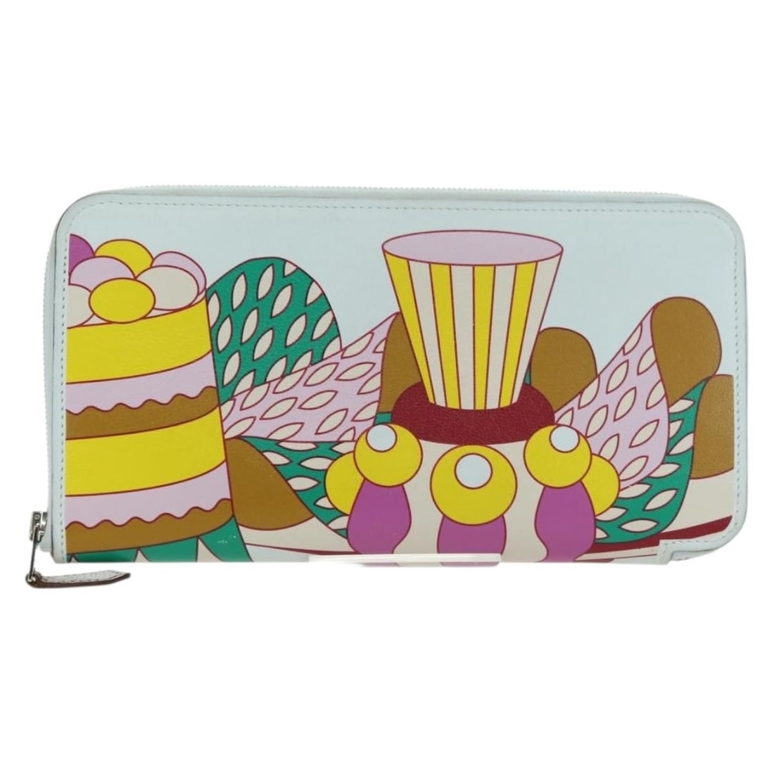 Hermes Azap Wallet Printed Leather Multicolour: Hermes Azap Wallet Printed Leather Multicolour This Hermes Azap Zip Around Wallet features a printed multicolored leather exterior and a secure zip closure. Designed for women, the wallet is crafted i