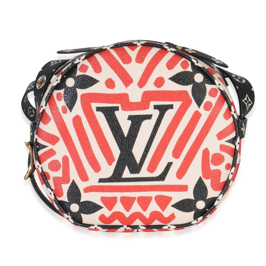 Louis Vuitton Boite Chapeau Souple PM Cream Red Giant LV Canvas Crossbody Bag: Louis Vuitton Boite Chapeau Souple PM Cream Red Giant LV Canvas Crossbody Bag This Louis Vuitton Cream & Red Giant LV Crafty Boite Chapeau Souple PM bag features a multicolor coated canvas exterior wi
