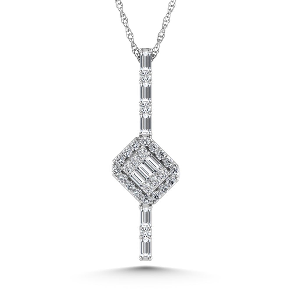 14K White Gold Diamond 3/8.Ct. Tw. Fashion Pendant: 14K White Gold Diamond 3/8.Ct. Tw. Fashion Pendant 14k White Gold Stone Color: G-h Stone Clarity: Si3 Unless otherwise specified, pendants that include a chain are paired with our standard 18-inch len