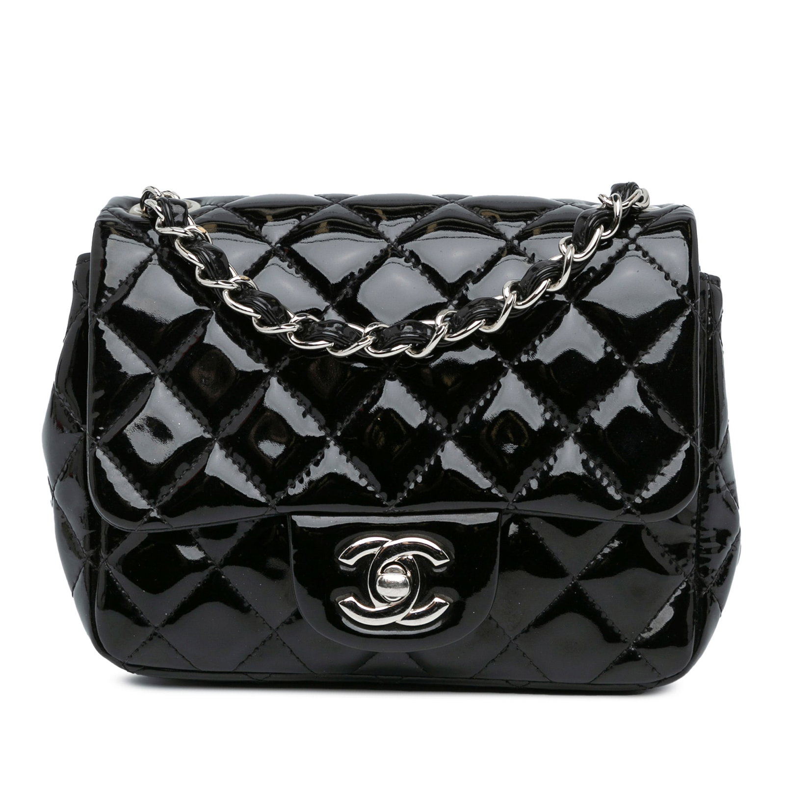 Chanel Mini Square Classic Patent Flap Bag Black Leather (1 of 7)