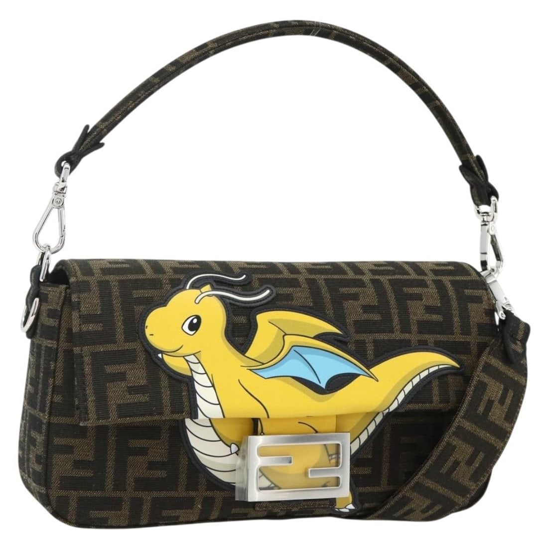 FENDI Dragonite Mamma Baguette Shoulder Bag Zucca Canvas Black Brown (1 of 18)