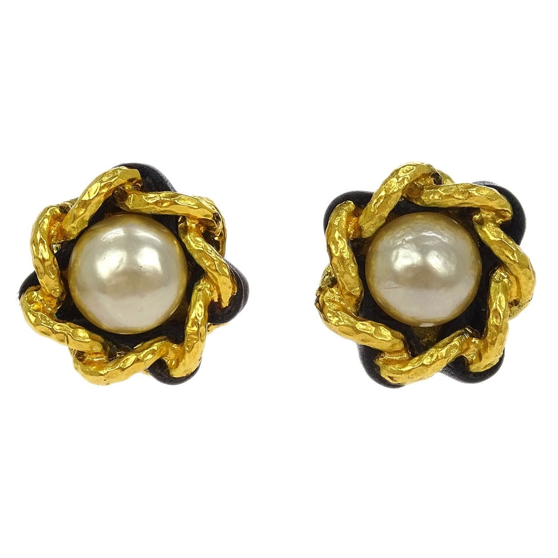 Chanel 93A Gold Clip-On Earrings with Artificial Pearl Buttons: Chanel 93A Gold Clip-On Earrings with Artificial Pearl Buttons Elevate your accessory collection with these exquisite Chanel clip-on earrings. Designed in a classic button shape, these earrings featur