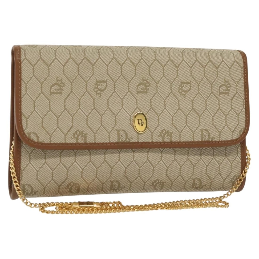 Christian Dior Honeycomb Canvas Shoulder Bag PVC Beige Gold Made in France: Christian Dior Honeycomb Canvas Shoulder Bag PVC Beige Gold Made in France Elevate your accessory collection with this authentic Christian Dior Honeycomb Canvas Chain Shoulder Bag. Crafted in France, 