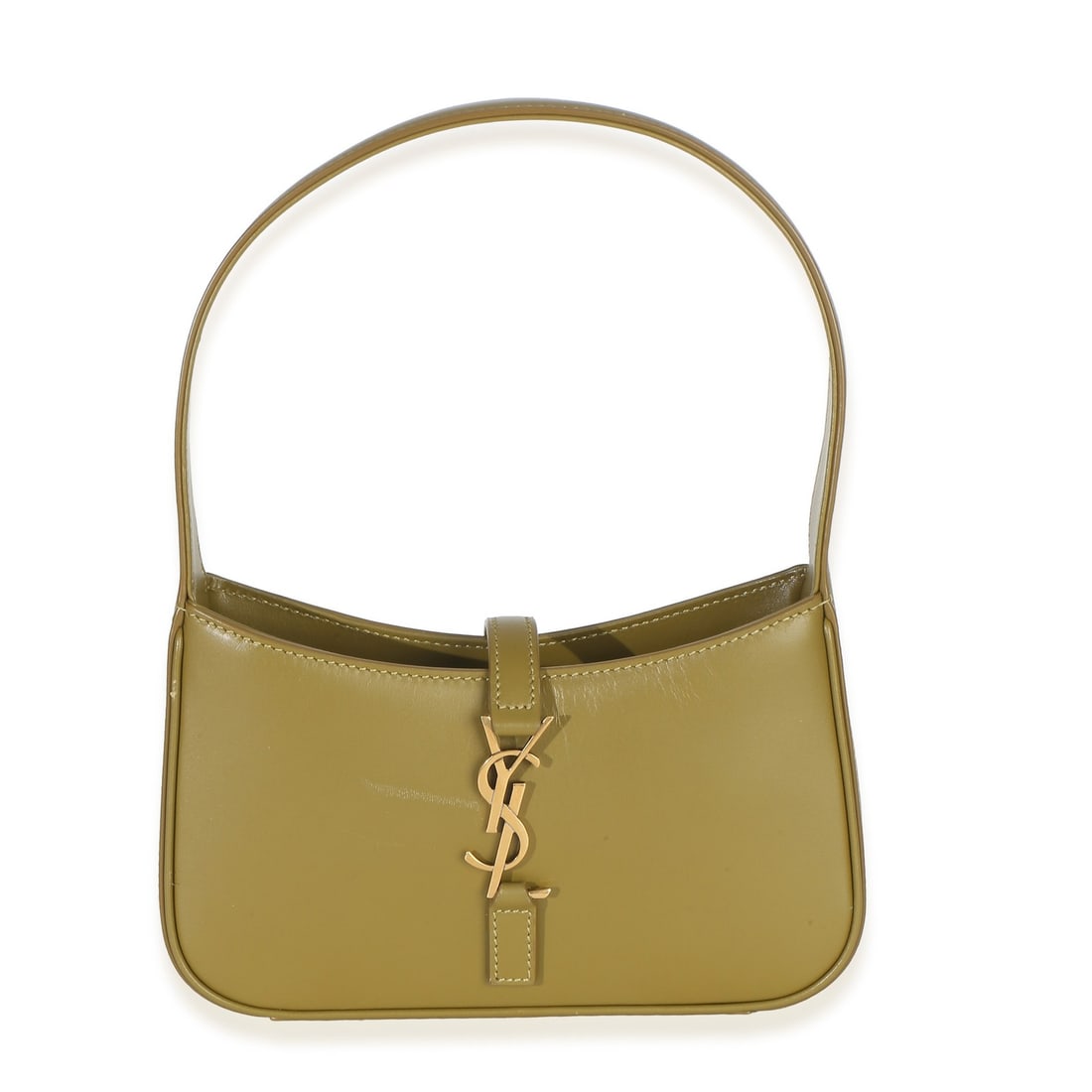 Saint Laurent Mini Le 5 A 7 Olive Calfskin Hobo Bag: Saint Laurent Mini Le 5 A 7 Olive Calfskin Hobo Bag This Saint Laurent Mini Le 5 A 7 Hobo is crafted from olive green smooth calfskin leather, featuring a compact design with a gold-tone hinge closure