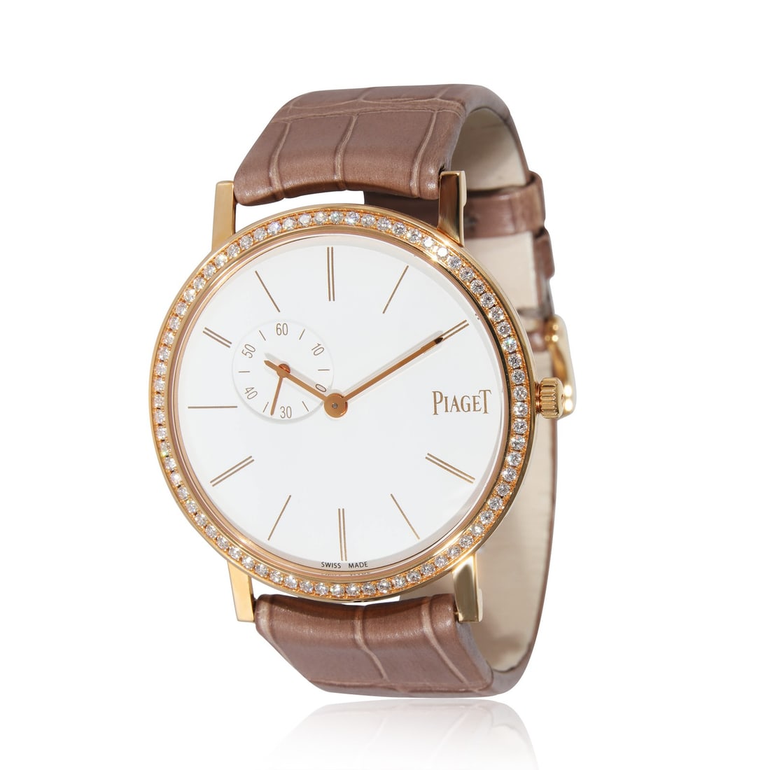 Piaget Altiplano 18K Rose Gold Unisex Wrist Watch: Piaget Altiplano 18K Rose Gold Unisex Wrist Watch This Piaget Altiplano Origin GOA39107 unisex wristwatch features a 34mm round case crafted from 18K rose gold, with a slim 6.40mm profile. The bezel i