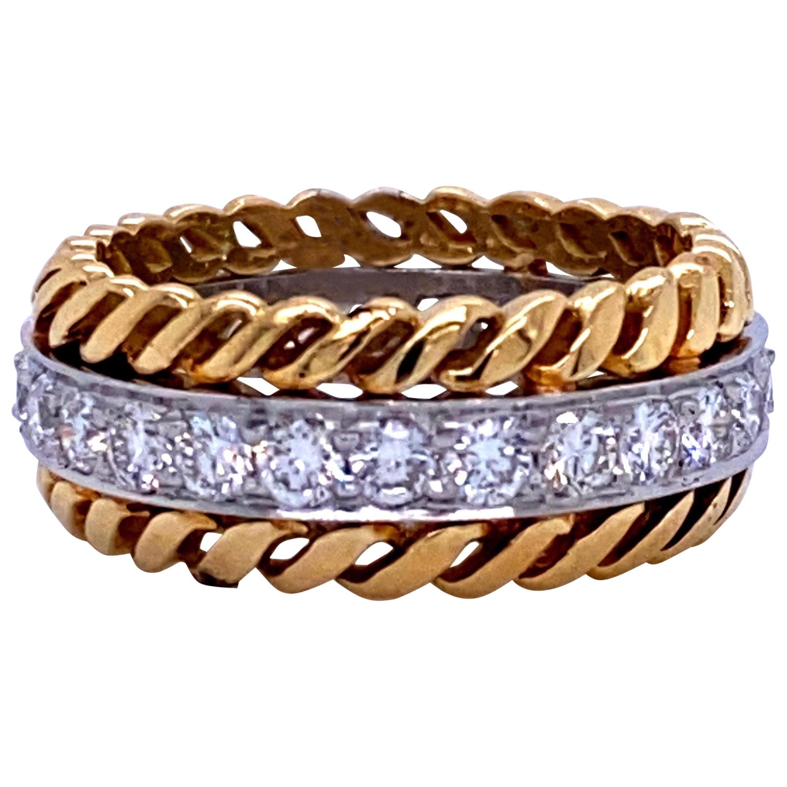 Harbor Diamonds 18K Yellow Gold Cable Wedding Band 1.31ct Diamond: Harbor Diamonds 18K Yellow Gold Cable Wedding Band 1.31ct Diamond This stunning wedding band is crafted from 18 karat yellow gold and platinum, featuring a contemporary design with a cable motif. The 