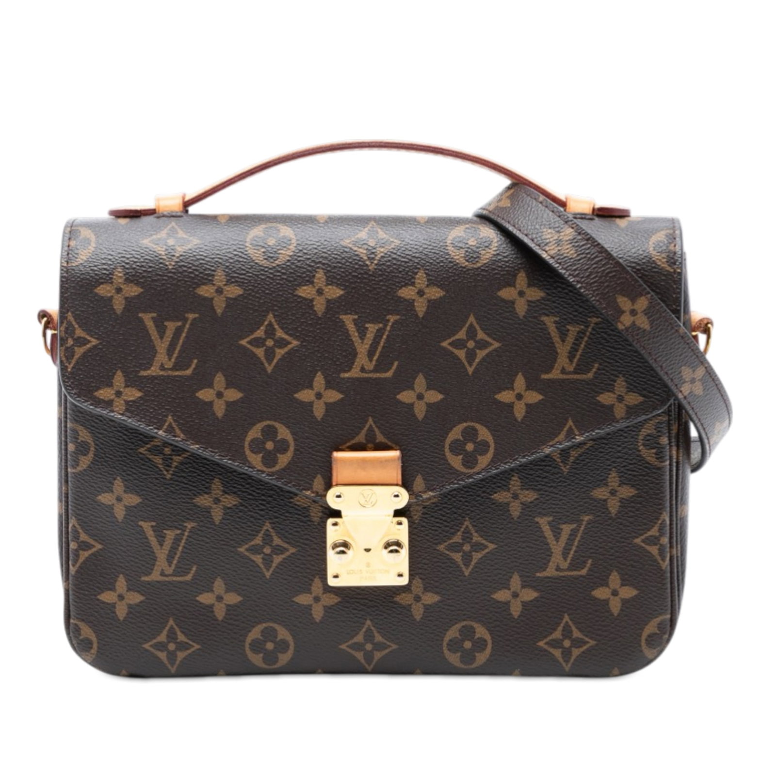 Louis Vuitton Pochette Metis monogram canvas crossbody bag: Louis Vuitton Pochette Metis monogram canvas crossbody bag This Louis Vuitton Monogram Pochette Metis features the signature monogram canvas complemented by a flat vachetta leather top handle and a de