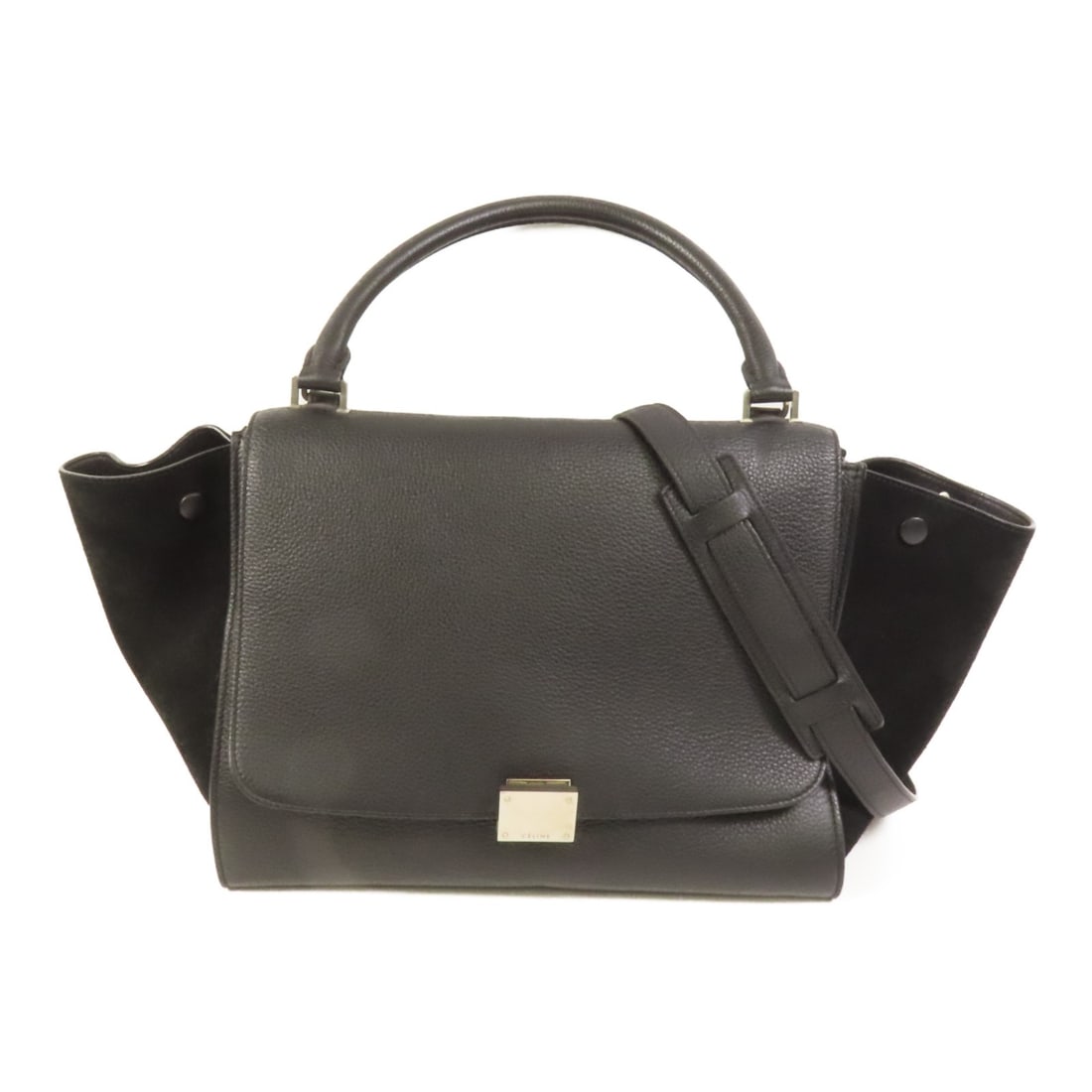 Celine Trapeze Medium Black Calfskin Leather 2way Shoulder Bag: Celine Trapeze Medium Black Calfskin Leather 2way Shoulder Bag This CELINE Trapeze Medium 2way shoulder bag is crafted from black calfskin leather and features a versatile design that can be worn in m