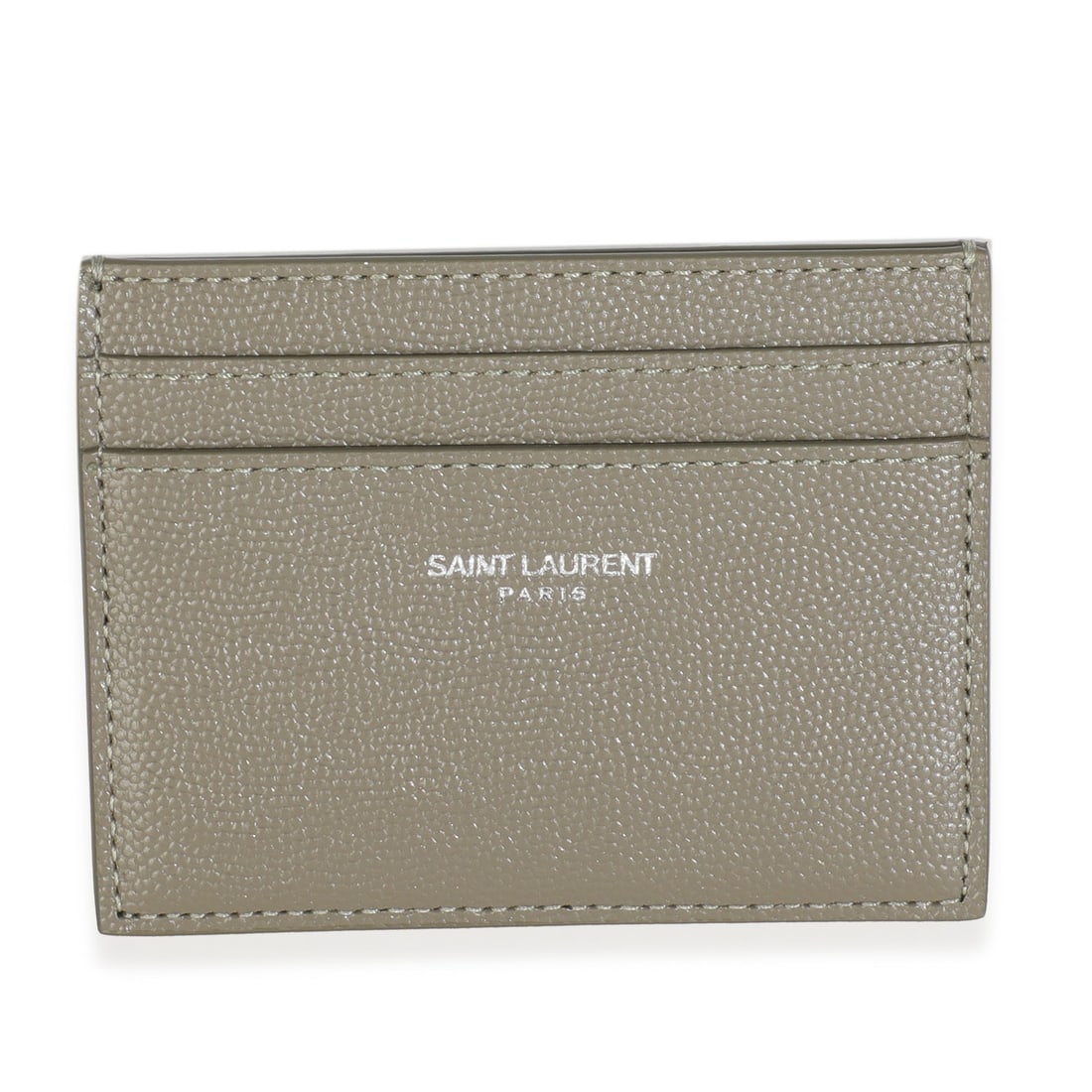 Saint Laurent Leather Grain De Poudre Green Card Holder Wallet: Saint Laurent Leather Grain De Poudre Green Card Holder Wallet This Saint Laurent credit card case is crafted in olive green grain de poudre leather and features an open top design. The compact wallet
