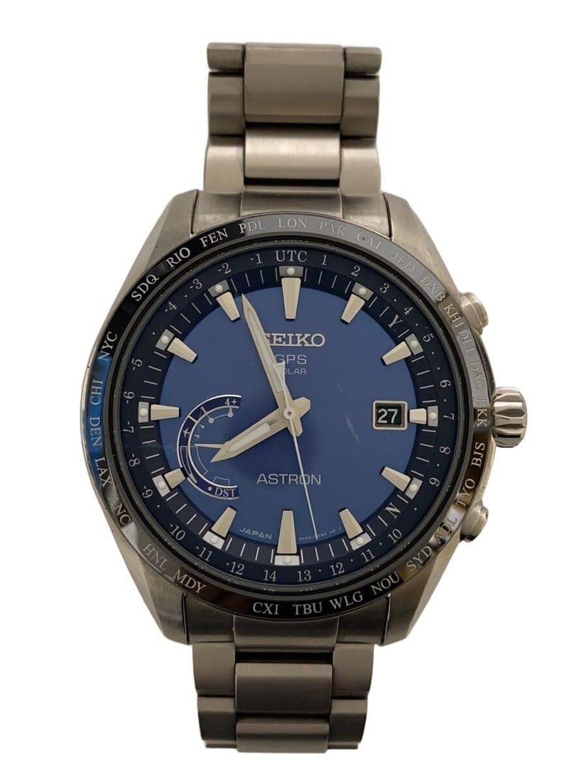 Seiko Astron titanium GPS solar men's wristwatch SBXB109: Seiko Astron titanium GPS solar men's wristwatch SBXB109 This SEIKO Astron GPS Solar Titanium SBXB109 is a men's wristwatch crafted in titanium with a silver finish. The watch features a round case an