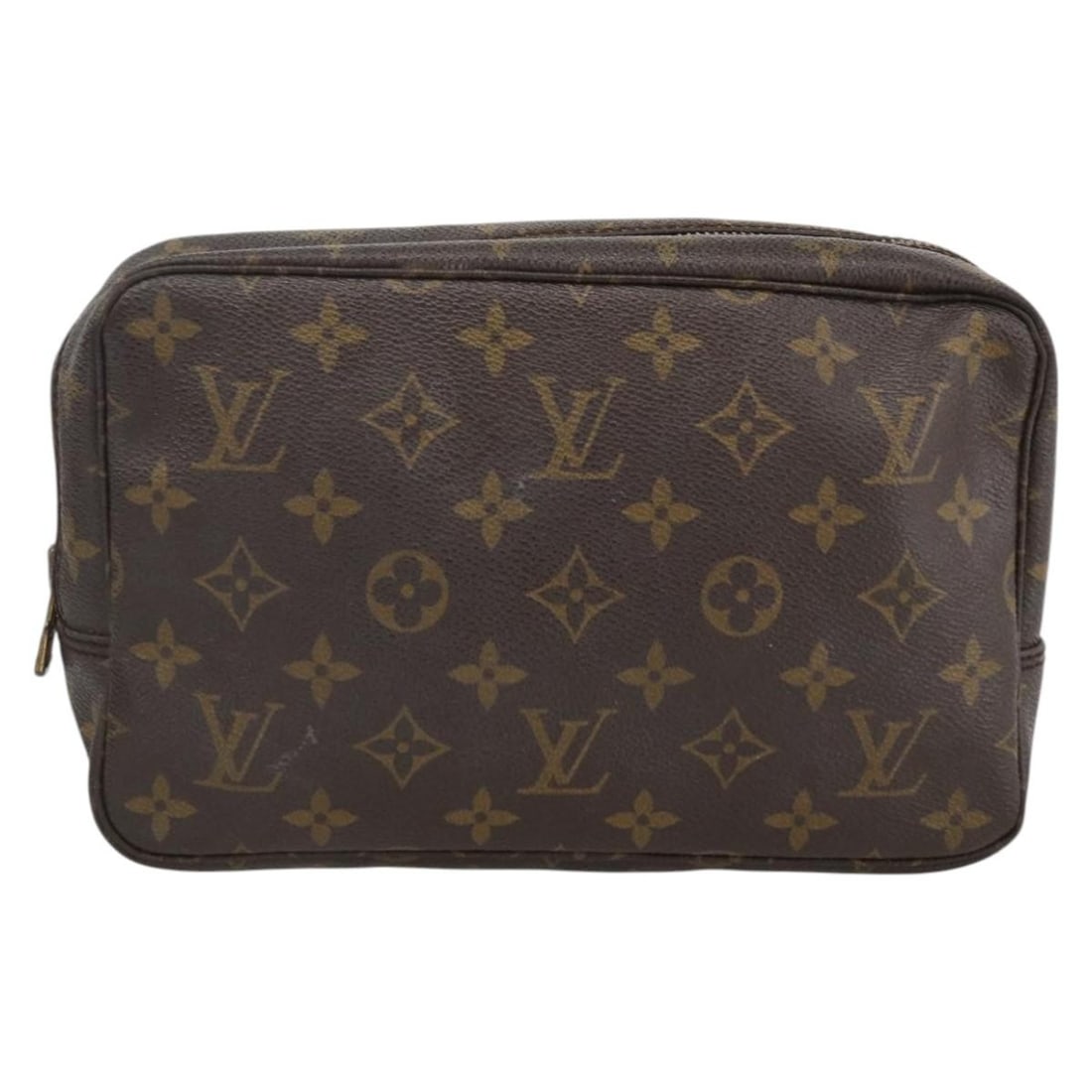 Monogram Canvas Trousse Toilette Cosmetic Pouch by Louis Vuitton: Monogram Canvas Trousse Toilette Cosmetic Pouch by Louis Vuitton This Louis Vuitton Trousse Toilette pouch features the iconic Monogram canvas in brown, designed for women. The bag shows signs of use,