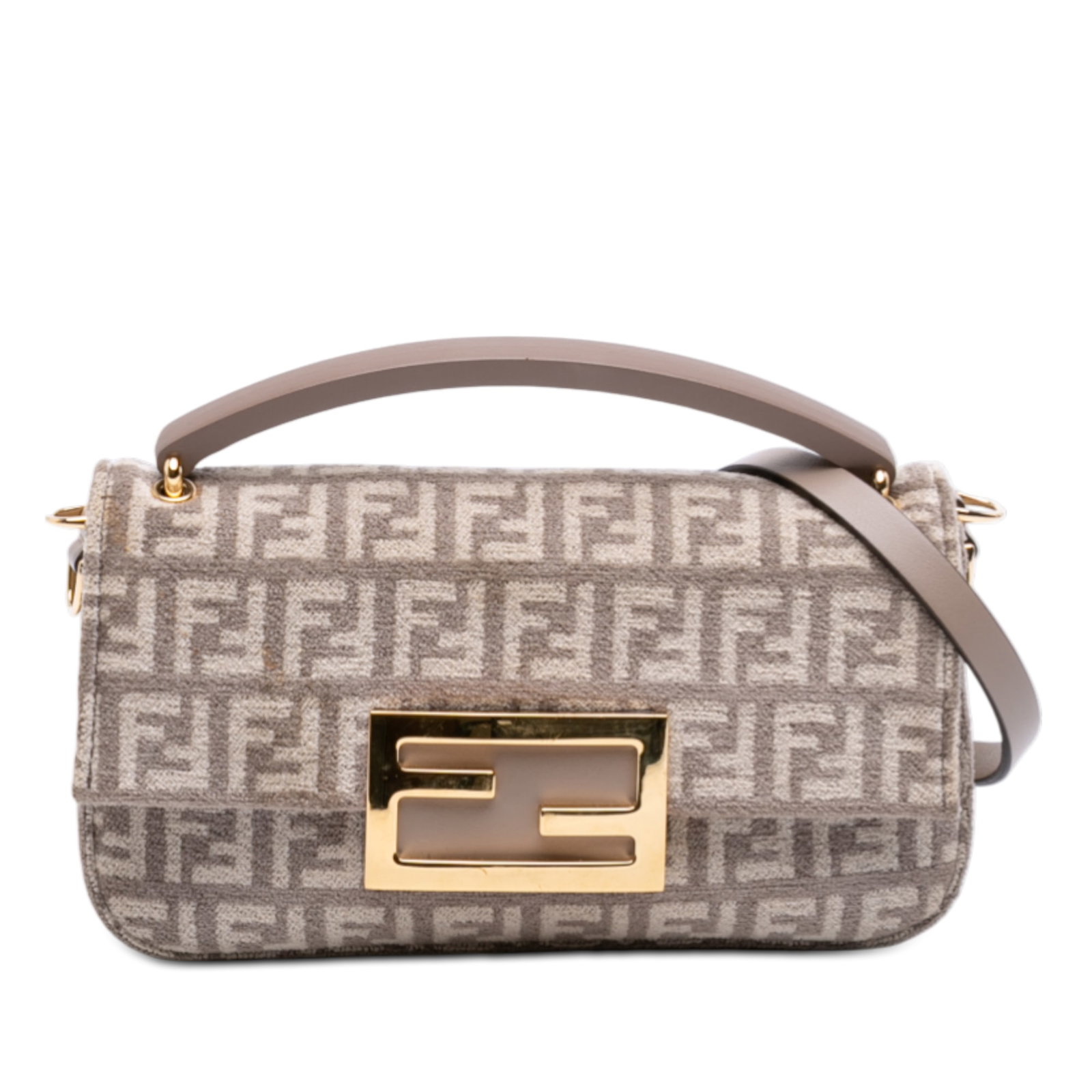 Fendi Zucchino Velvet Baguette Phone Satchel with Leather Handle and Strap: Fendi Zucchino Velvet Baguette Phone Satchel with Leather Handle and Strap This Fendi Zucchino Velvet Baguette Phone Pouch Satchel features a velvet body accented with a flat leather handle and a deta