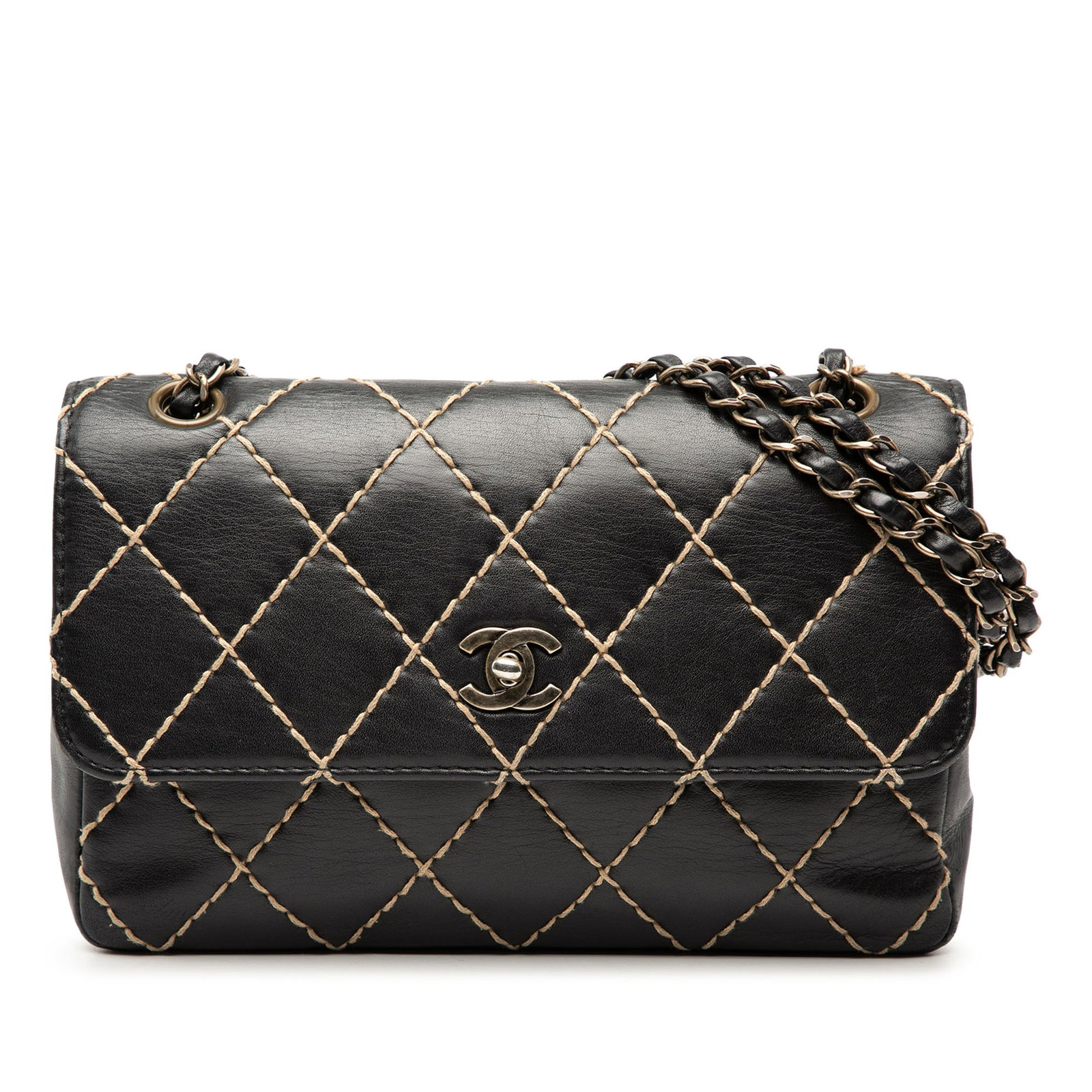 Chanel Wild Stitch Calfskin Wallet on Chain Flap Bag Black (1 of 7)