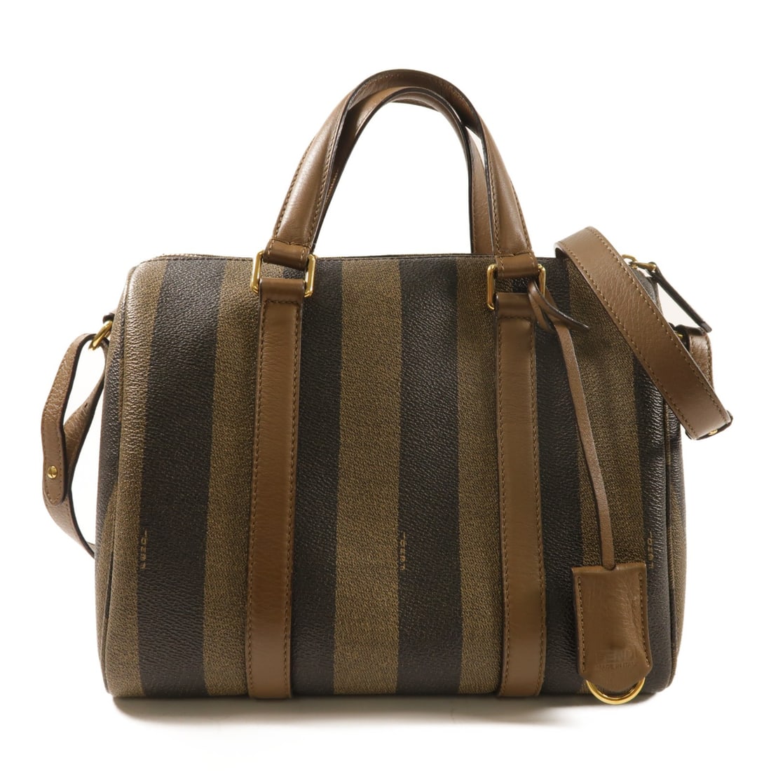 FENDI Boston 2 Way Shoulder Bag Brown Coated Canvas GHW (1 of 15)