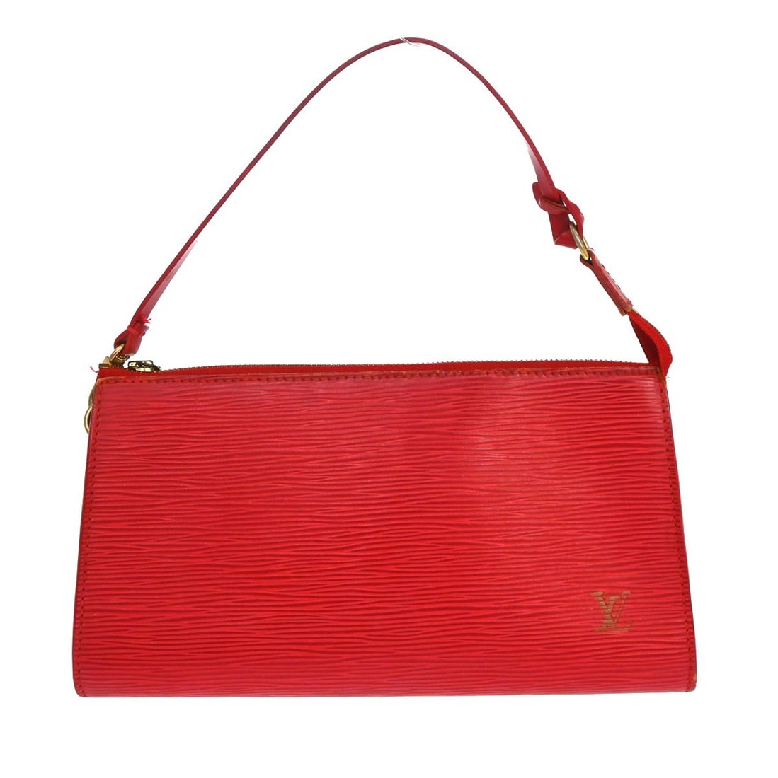 Louis Vuitton Epi Pochette Accessoires Red Clutch M52947: Louis Vuitton Epi Pochette Accessoires Red Clutch M52947 This vintage Louis Vuitton Pochette Accessoires 24 handbag features a striking red Epi leather exterior with gold-tone hardware and a top handl