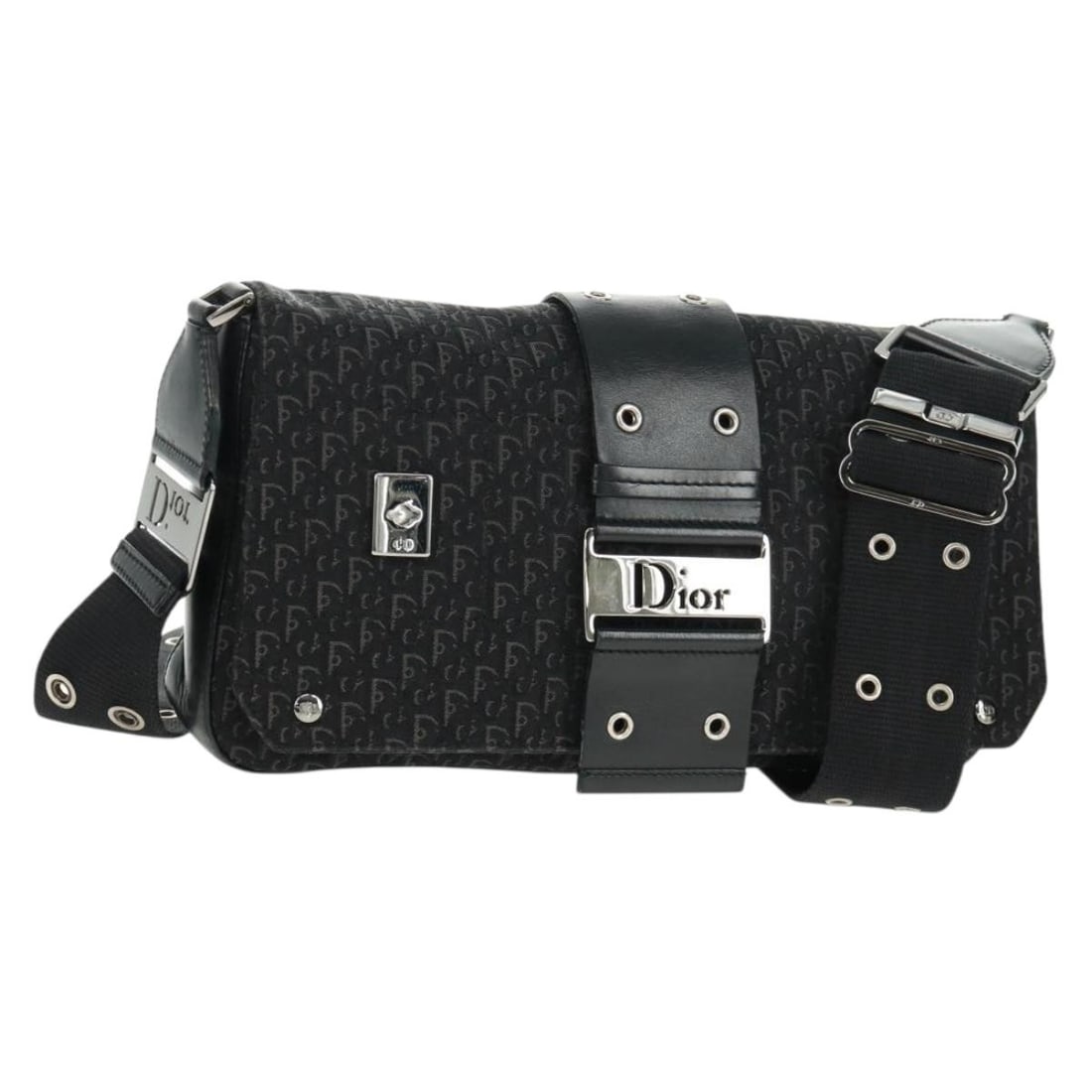 Dior Street Chic Shoulder Bag Black Silver Trotter Canvas with Dust Bag: Dior Street Chic Shoulder Bag Black Silver Trotter Canvas with Dust Bag This Christian Dior Trotter Canvas Street Chic Shoulder Bag features a black and silver color scheme with signature Trotter canv
