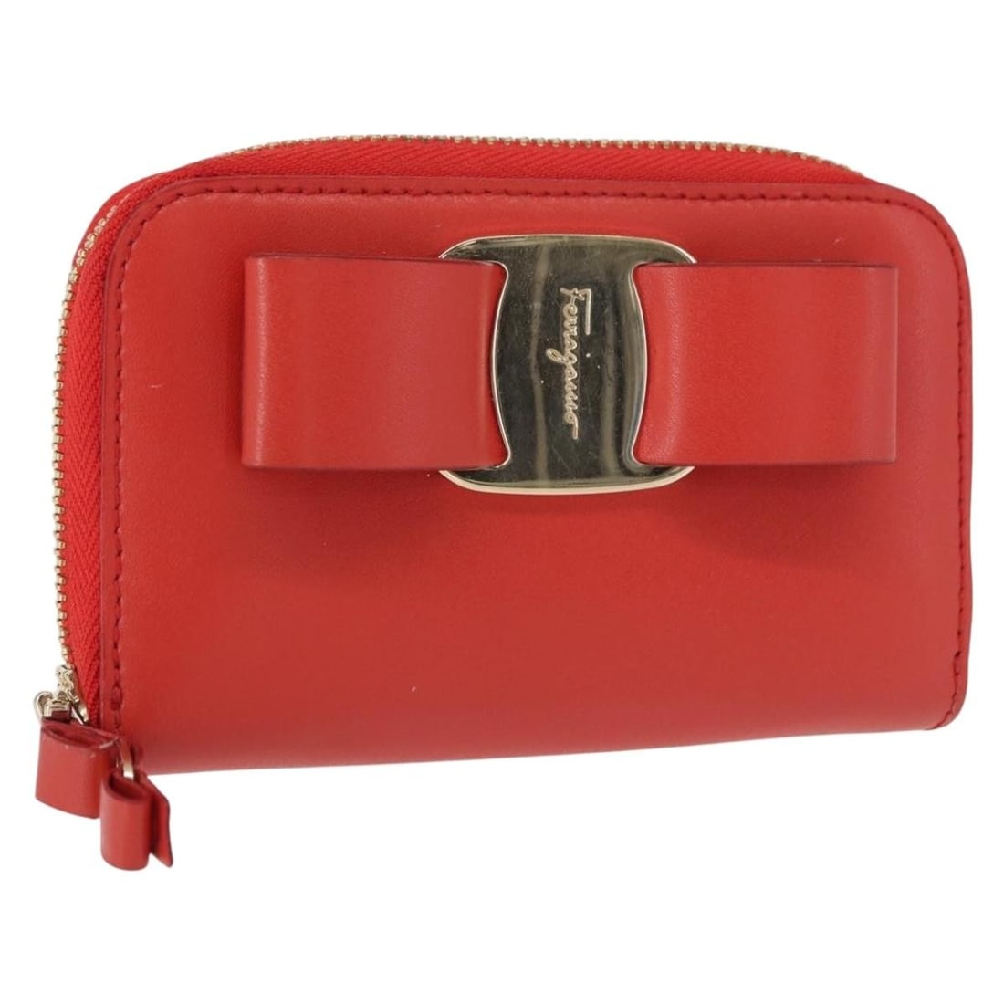 Salvatore Ferragamo Vala Compact Wallet Leather Red Gold Auth KM-22D288 (1 of 17)