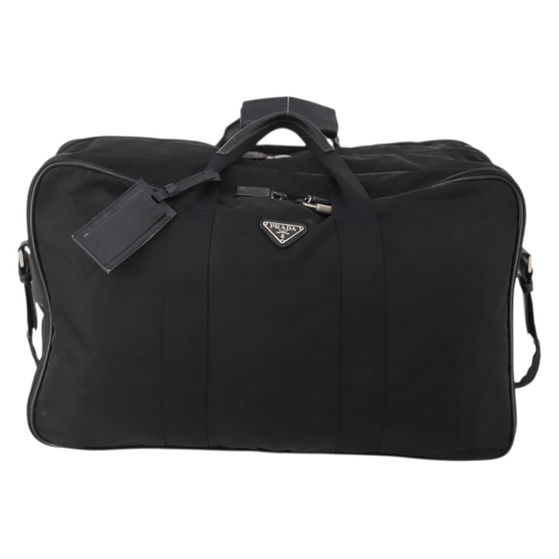 Prada Nylon Vintage Boston Bag Black 50cm x 36cm x 6cm: Prada Nylon Vintage Boston Bag Black 50cm x 36cm x 6cm This Prada Vintage Boston Bag is crafted from durable black nylon and designed for unisex use. Made in Italy, it features a spacious interior and