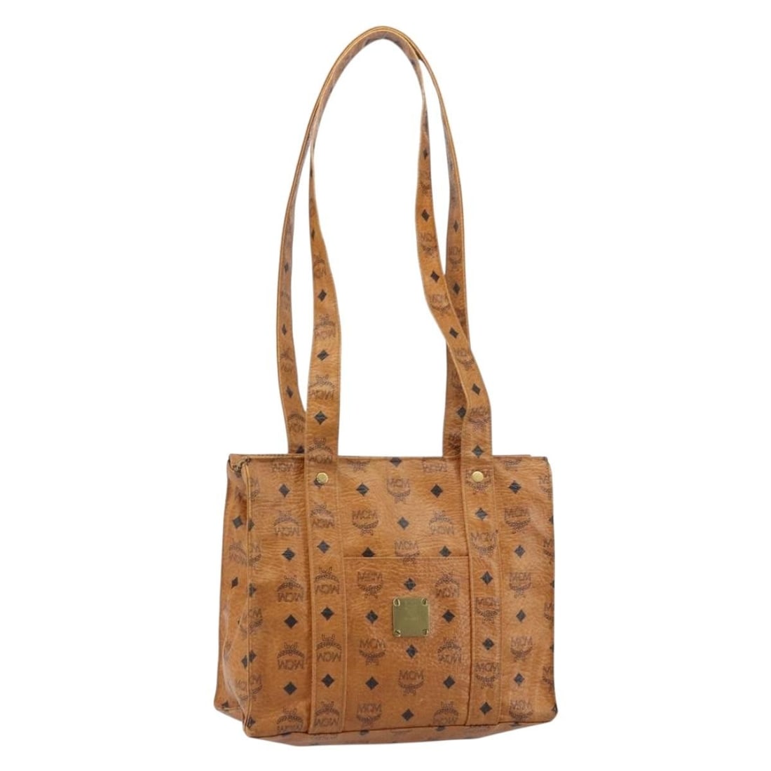 MCM Logogram Vicetos Tote Bag PVC Leather Brown Gold Auth Germany: MCM Logogram Vicetos Tote Bag PVC Leather Brown Gold Auth Germany This MCM Logogram Vicetos Tote Bag is a stylish accessory crafted from durable PVC leather in a rich brown and gold color palette. Des