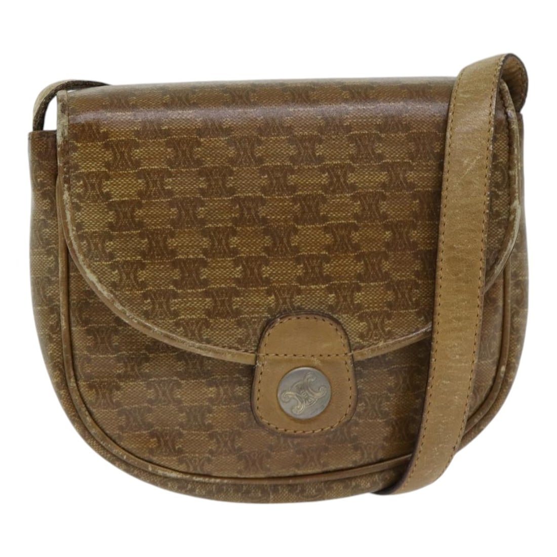 Celine Macadam Beige PVC Shoulder Bag for Women Italy: Celine Macadam Beige PVC Shoulder Bag for Women Italy This is an authentic CELINE Macadam Canvas shoulder bag crafted from beige PVC leather. The bag features a classic design with a structured silhou