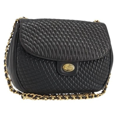 BALLY black leather chain shoulder bag gold tone Italy (1 of 18)