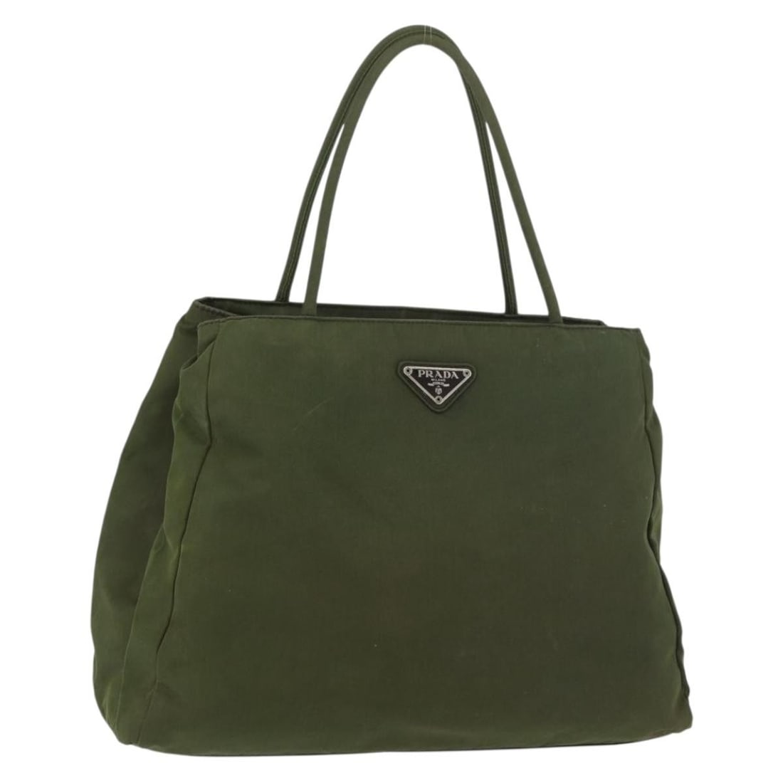 Prada Nylon Khaki Silver Women's Handbag Italy: Prada Nylon Khaki Silver Women's Handbag Italy This PRADA women's hand bag is crafted from durable nylon in a khaki and silver color combination. Made in Italy, it features a spacious interior and pra