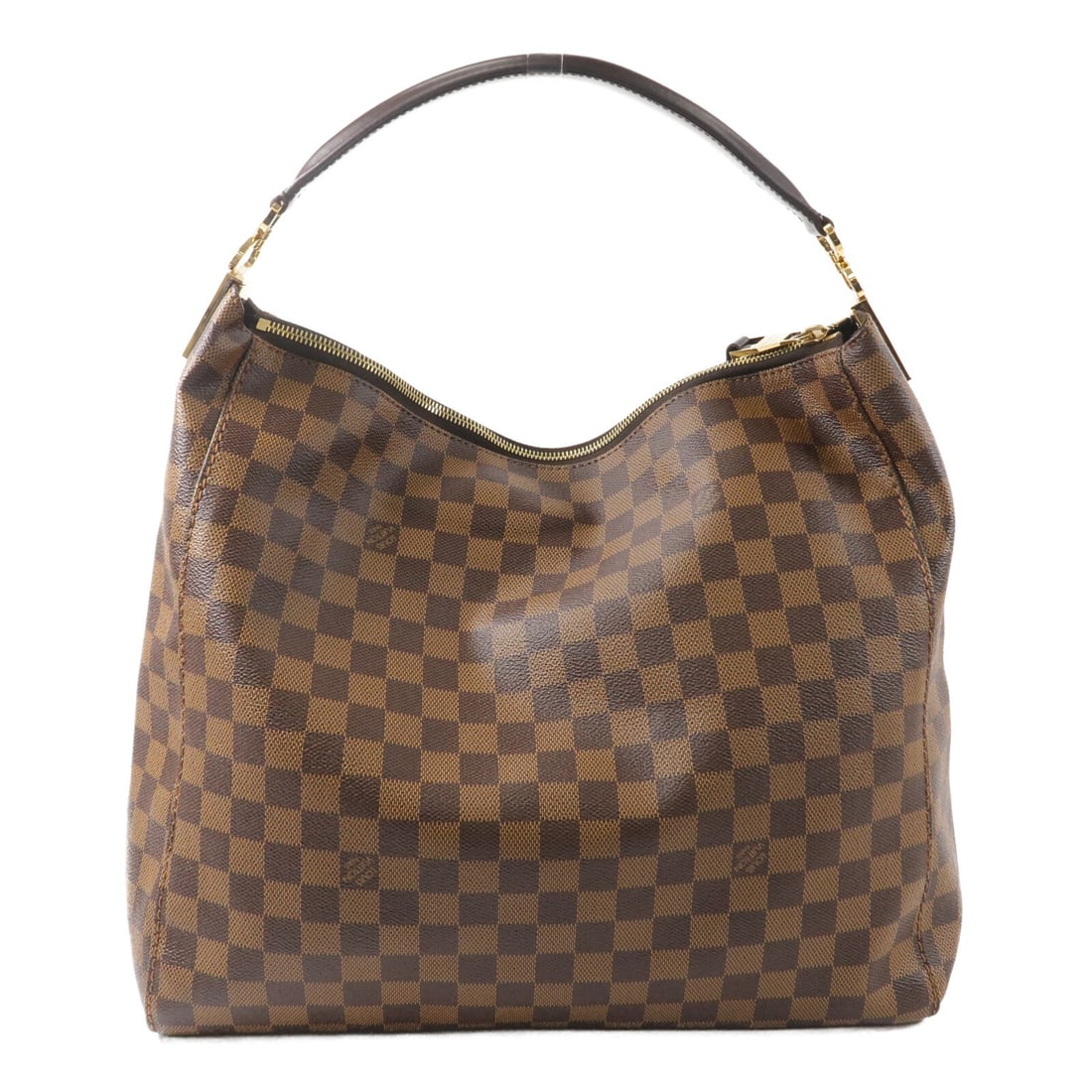 Louis Vuitton Portobello PM Damier Brown Shoulder Bag GHW: Louis Vuitton Portobello PM Damier Brown Shoulder Bag GHW This Louis Vuitton Portobello PM shoulder bag features the iconic Damier brown PVC coated canvas with gold-tone hardware. Designed for women, 