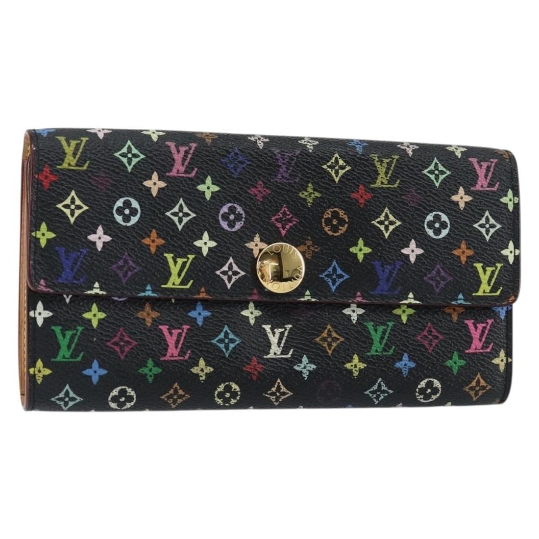 LOUIS VUITTON Multicolor Pochette Porte Monnaie Wallet Black M60005 Auth (1 of 18)