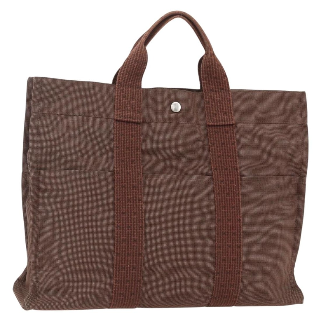 HERMES Her Line MM Brown Silver Canvas Hand Bag Authentic (1 of 18)