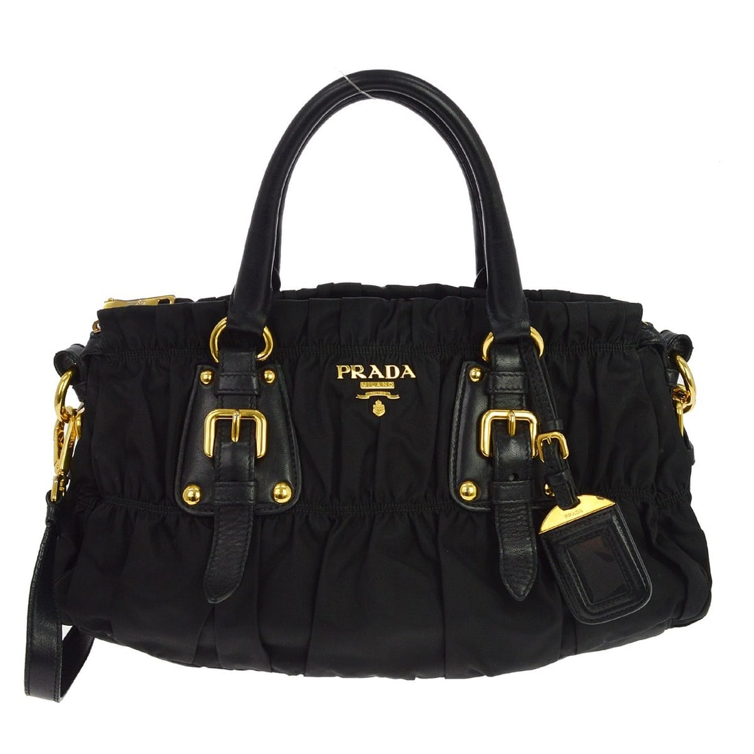 Prada Nylon Black Medium Tote Handbag 15 in (1 of 5)