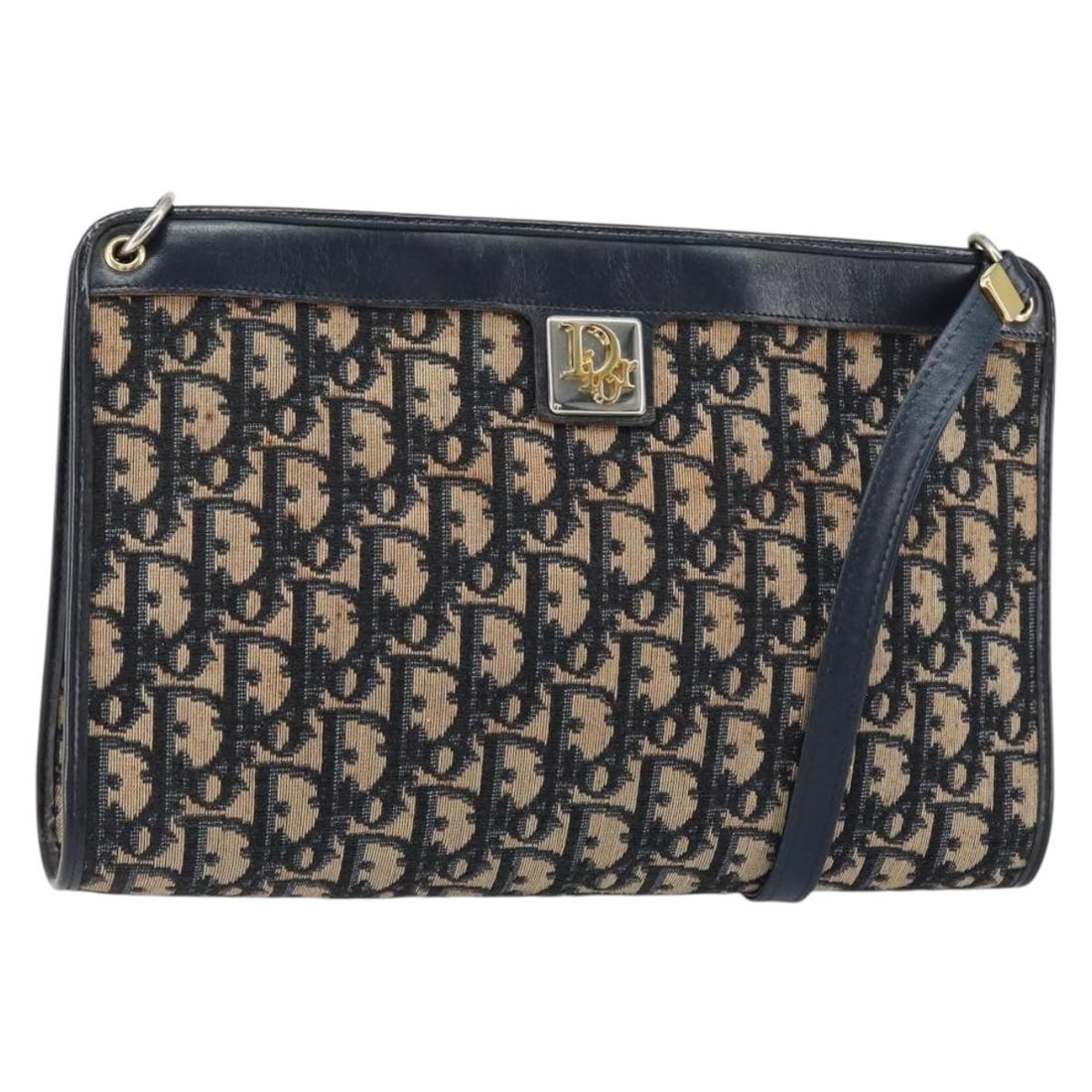 Christian Dior Navy Gold Trotter Canvas Shoulder Bag Auth 153348: Christian Dior Navy Gold Trotter Canvas Shoulder Bag Auth 153348 This elegant Christian Dior Trotter Canvas Shoulder Bag features a striking navy and gold color combination. Crafted in France, the bag