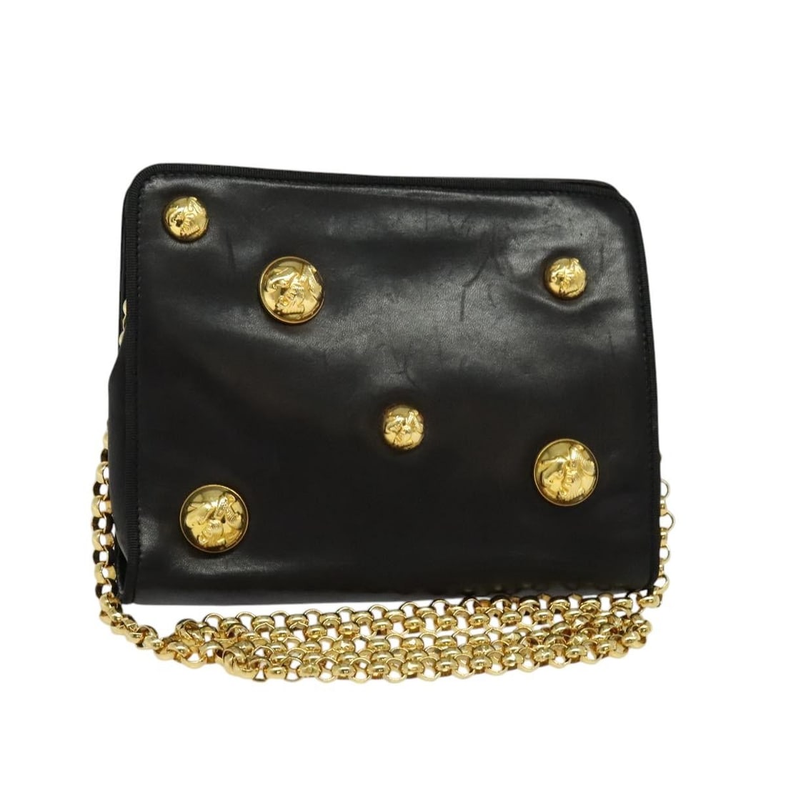 Salvatore Ferragamo black gold leather shoulder bag chain strap: Salvatore Ferragamo black gold leather shoulder bag chain strap This Salvatore Ferragamo chain shoulder bag is crafted from black leather with gold-tone accents. Designed for women, it features a comp
