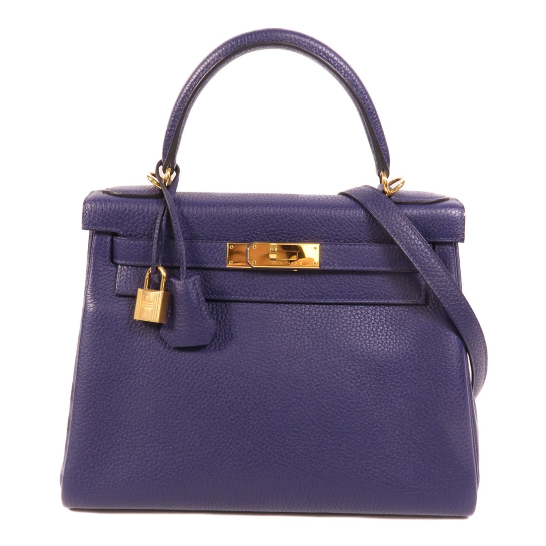 Hermes Kelly 28 Bleu Encre Togo Leather Shoulder Bag GHW: Hermes Kelly 28 Bleu Encre Togo Leather Shoulder Bag GHW This Hermes Kelly 28 is a versatile 2-way shoulder bag crafted from Togo calfskin leather in a sophisticated Bleu Encre shade. Featuring gold-t
