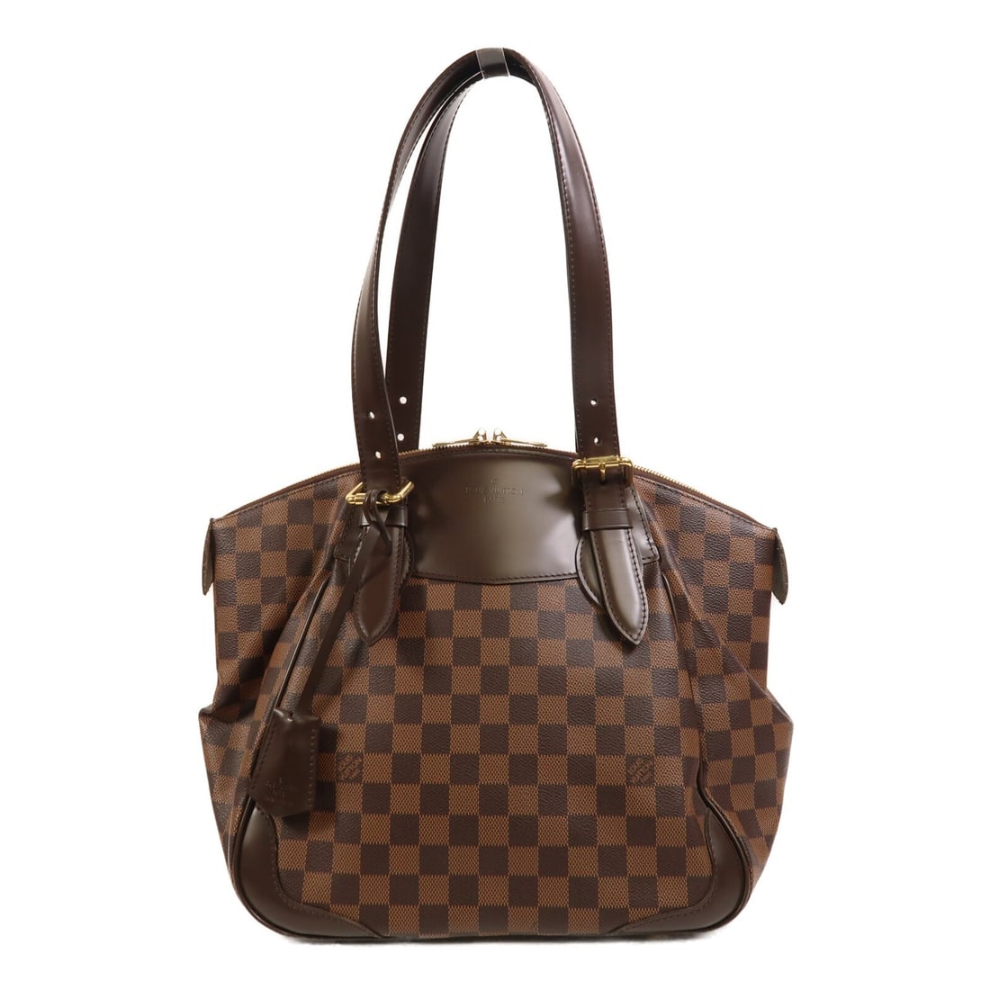Louis Vuitton Verona MM Brown Damier Shoulder Bag with Gold Hardware: Louis Vuitton Verona MM Brown Damier Shoulder Bag with Gold Hardware This Louis Vuitton Verona MM shoulder bag features the signature Damier brown PVC coated canvas and gold tone hardware. Crafted in 
