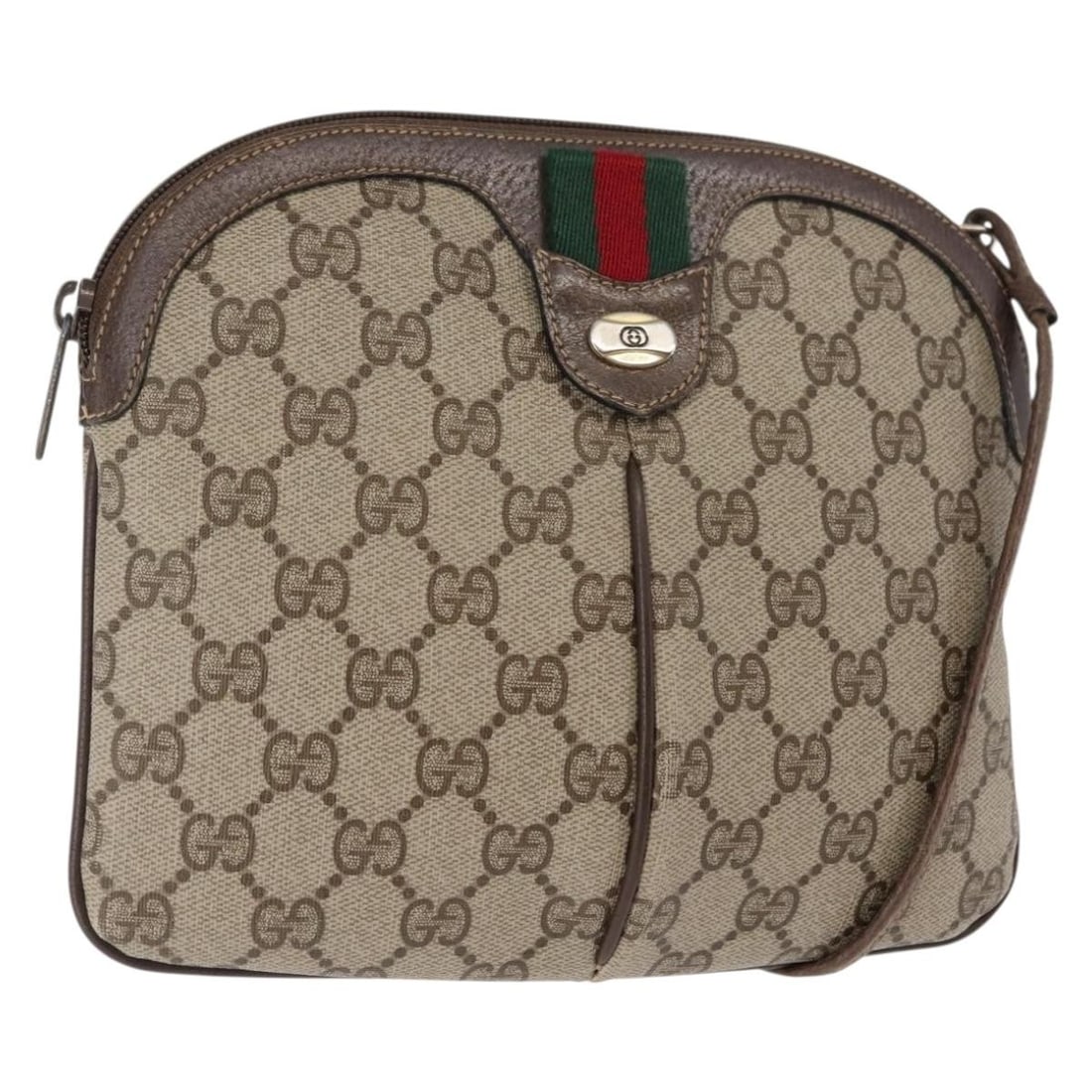 GUCCI GG Supreme Web Sherry Line Shoulder Bag Beige Gold Red PVC 904 02 047 Auth (1 of 18)